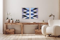 Scale surreali, dittico Miraggio, toni freddi, arco Art Deco blu, malva e nero