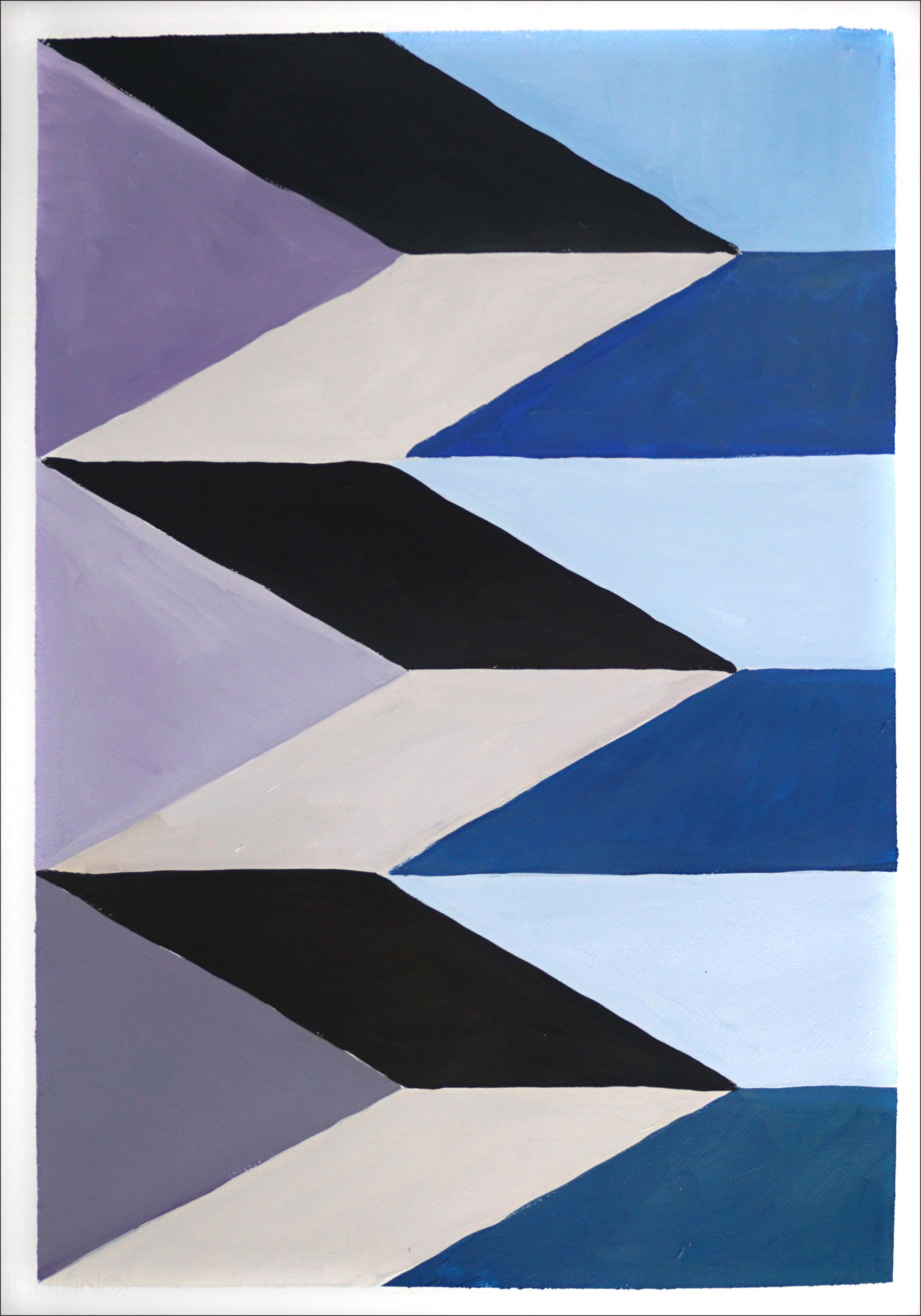 Scale surreali, dittico Miraggio, toni freddi, arco Art Deco blu, malva e nero - Painting Surrealismo di Natalia Roman