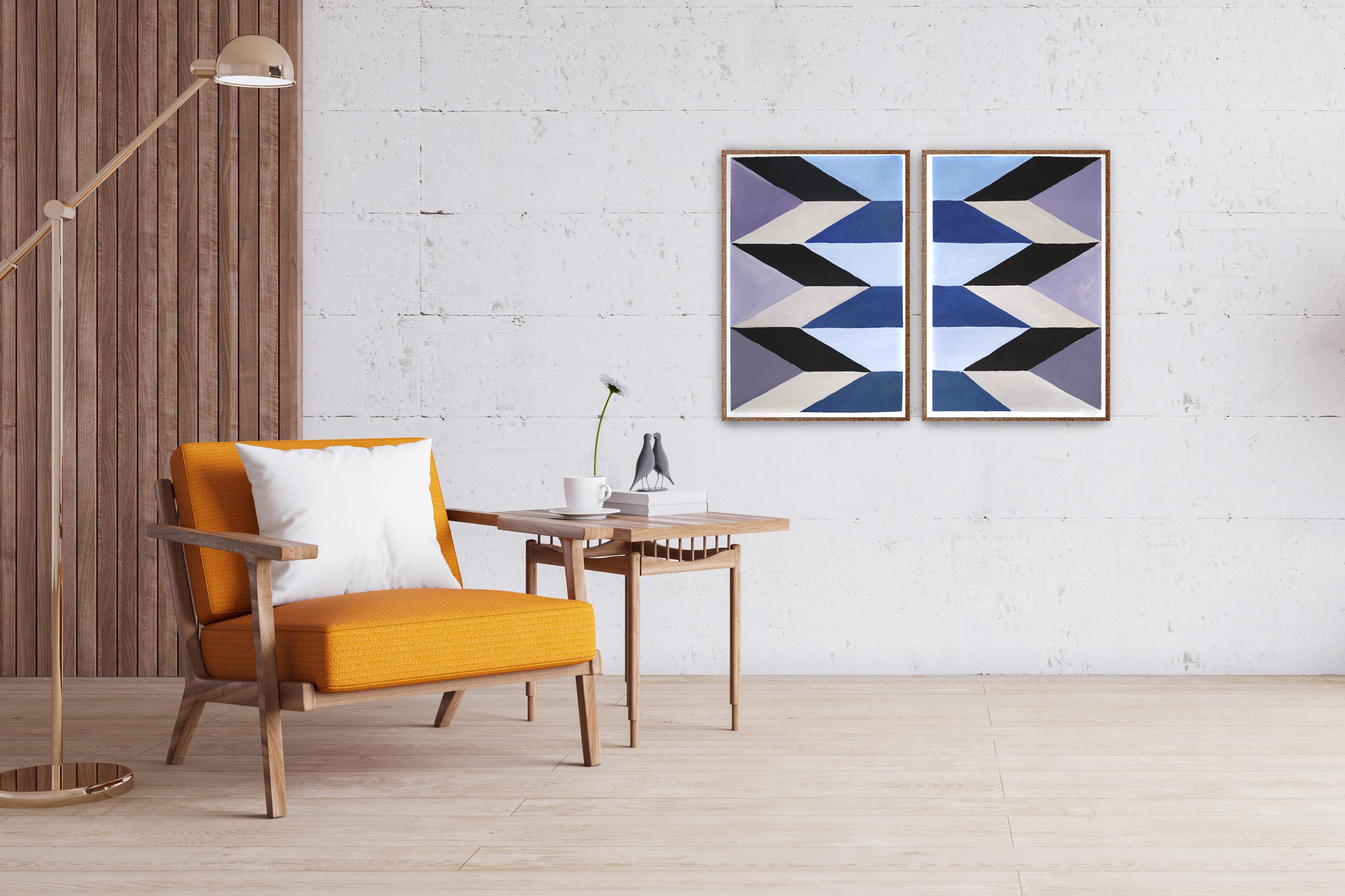 Questa serie di dipinti di Natalia Roman trae ispirazione dalle forme geometriche e minimaliste e dai dipinti degli inizi del Modernismo, con un'enfasi particolare sulle forme Art Deco degli anni '30, '40 e '50. Le combinazioni di colori, sottili ma
