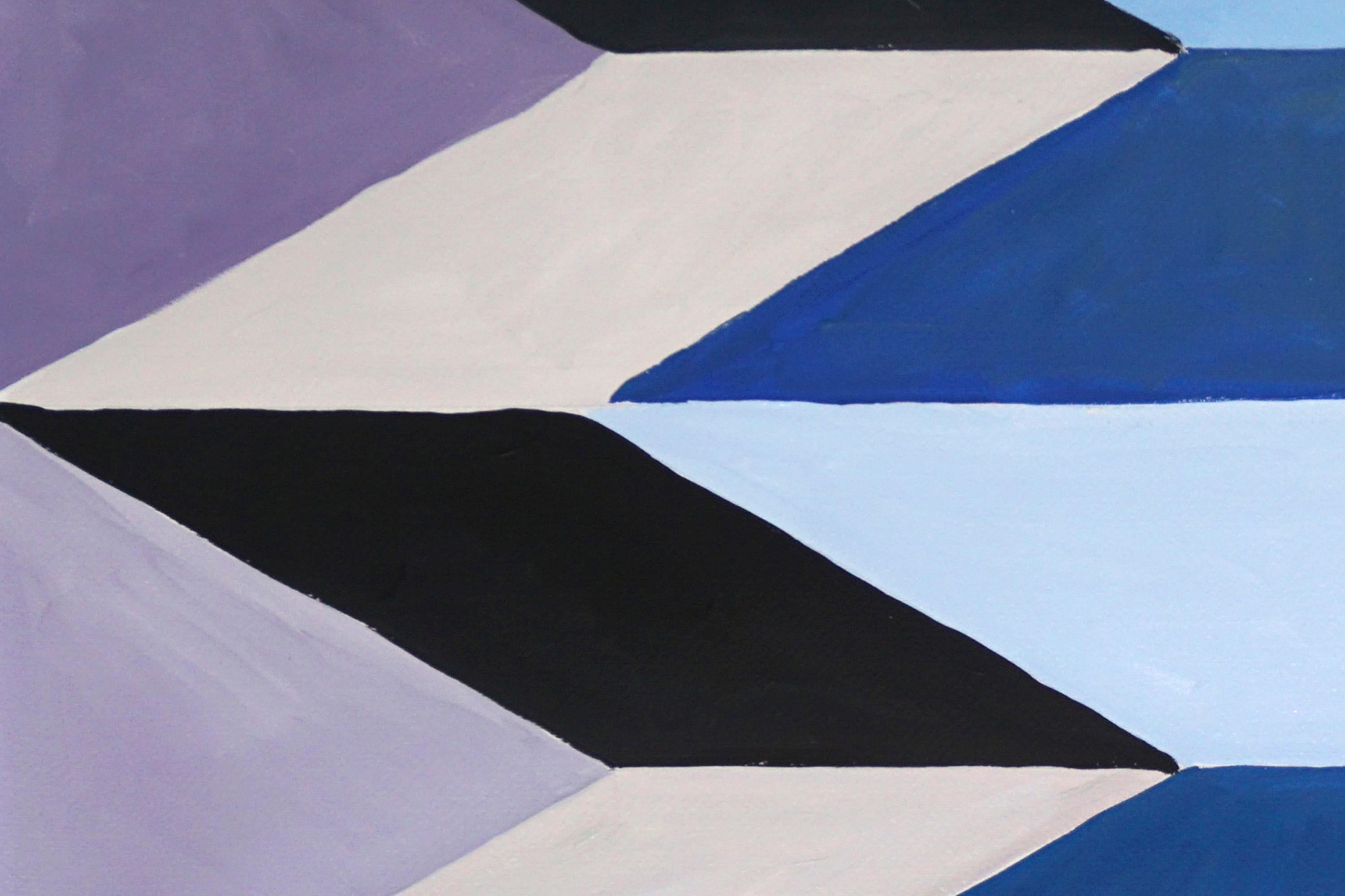 Scale surreali, dittico Miraggio, toni freddi, arco Art Deco blu, malva e nero 2