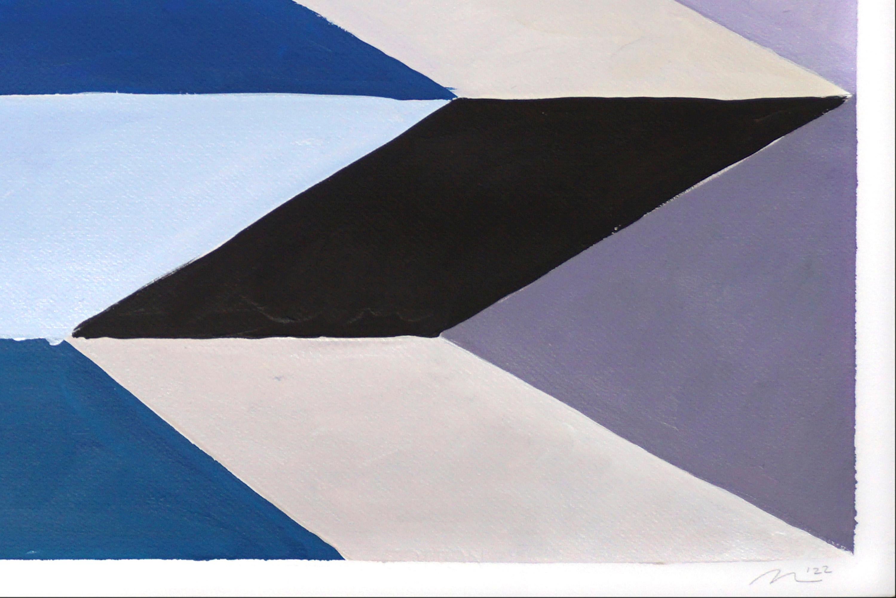 Scale surreali, dittico Miraggio, toni freddi, arco Art Deco blu, malva e nero 3