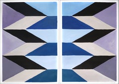 Scale surreali, dittico Miraggio, toni freddi, arco Art Deco blu, malva e nero