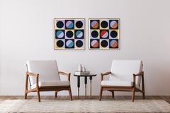 Geometrische Kacheln, Checkers Diptychon, Schwarz, Lila, Rot, Quadratisches Duo