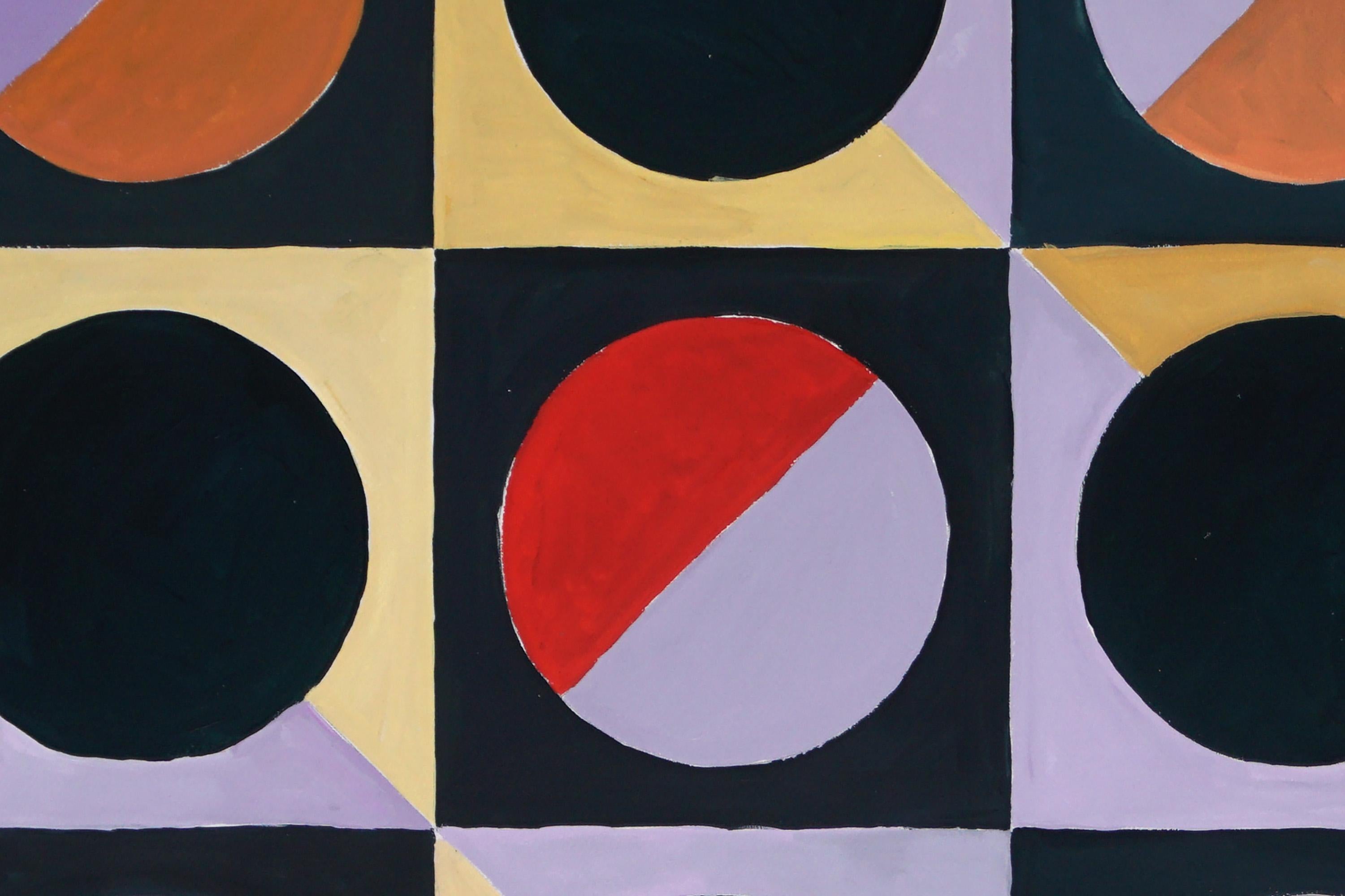 L'Arlecchino, dittico di dama, piastrelle geometriche nere, viola e rosse, duo quadrato in vendita 3