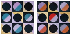 The Harlequin, Checkers Diptyque, carreaux géométriques noirs, violets et rouges, duo carré