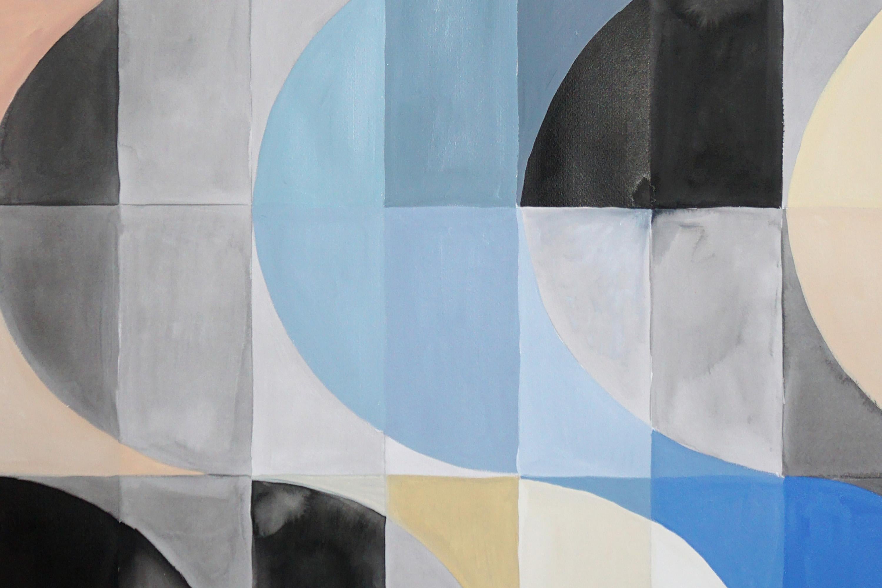 The Mirage, Mosaic Diptych in Black, Blue, Beige Grid, Geometric Bauhaus Tiles 4