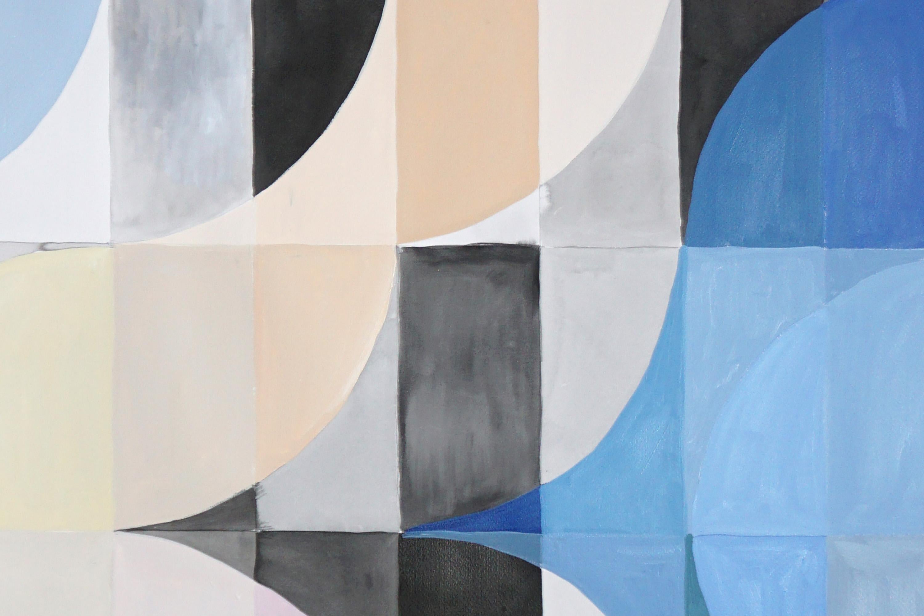 The Mirage, Mosaic Diptych in Black, Blue, Beige Grid, Geometric Bauhaus Tiles 5