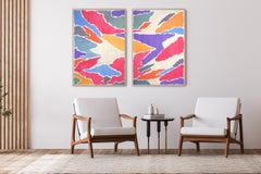 The Poppy Fields, Abstract Landscape of Blooming Flowers, Large Colorful Diptych