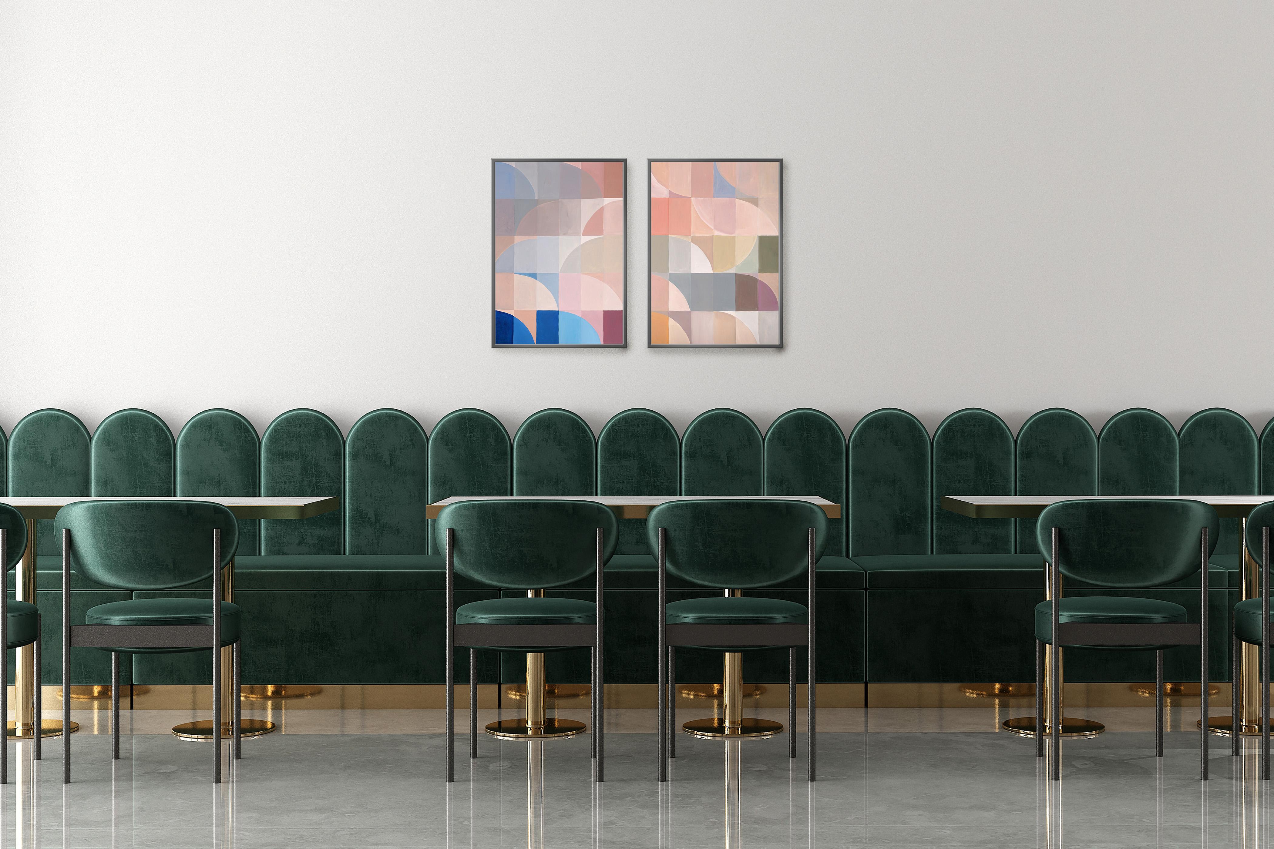 The Quiet Room, Abstract Geometric Bauhaus Patterns, Earth Tones Hue, Diptych For Sale 1
