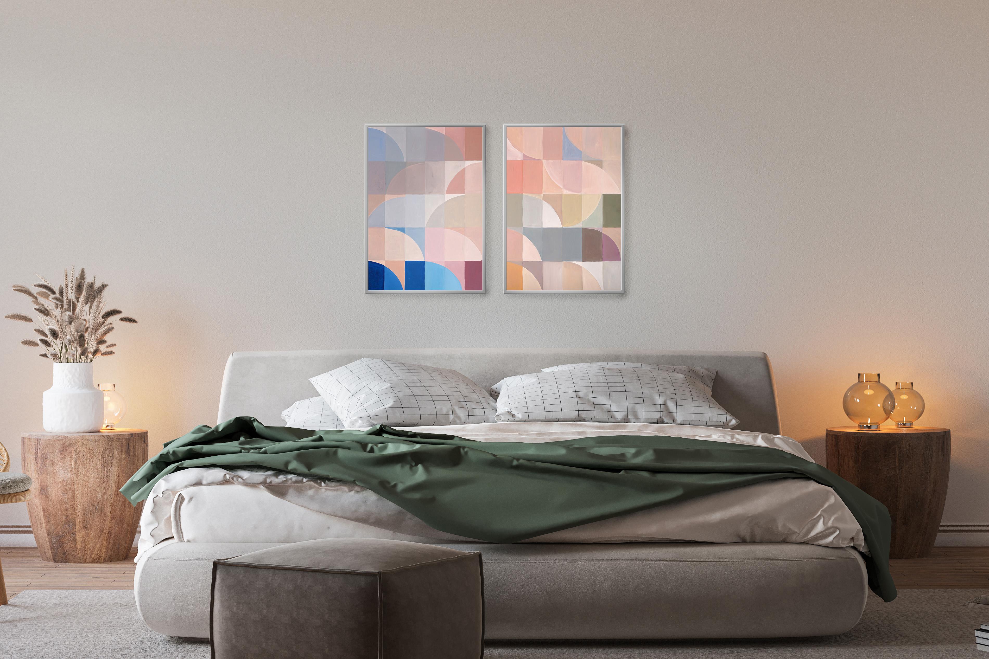 The Quiet Room, Abstract Geometric Bauhaus Patterns, Earth Tones Hue, Diptych For Sale 2