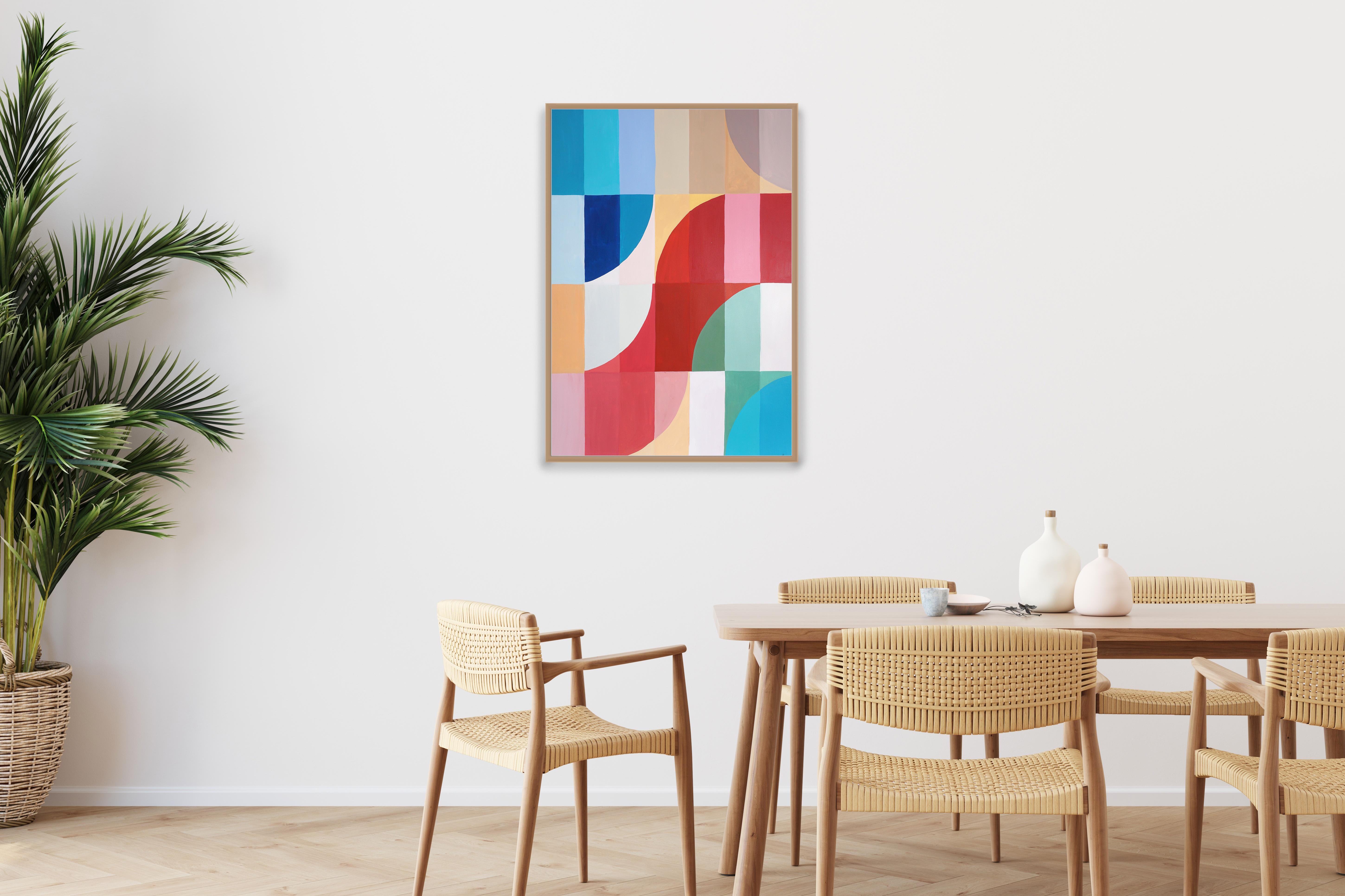 Lo Scivolo Rosso, Archi e Curve, Pittura Geometrica Bauhaus su toni vivaci 2025 - Painting Cubismo analitico di Natalia Roman