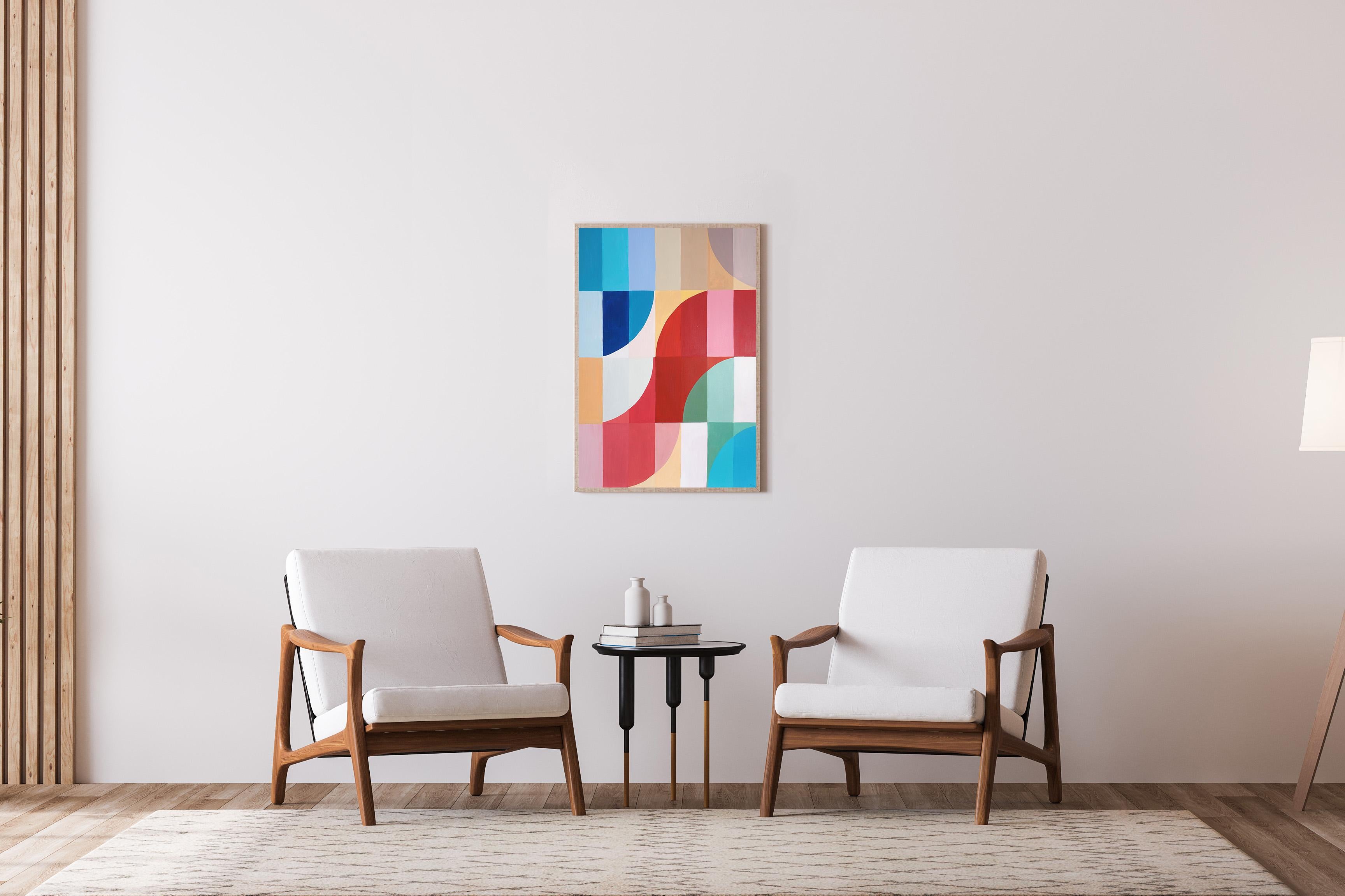 Lo Scivolo Rosso, Archi e Curve, Pittura Geometrica Bauhaus su toni vivaci 2025 in vendita 2