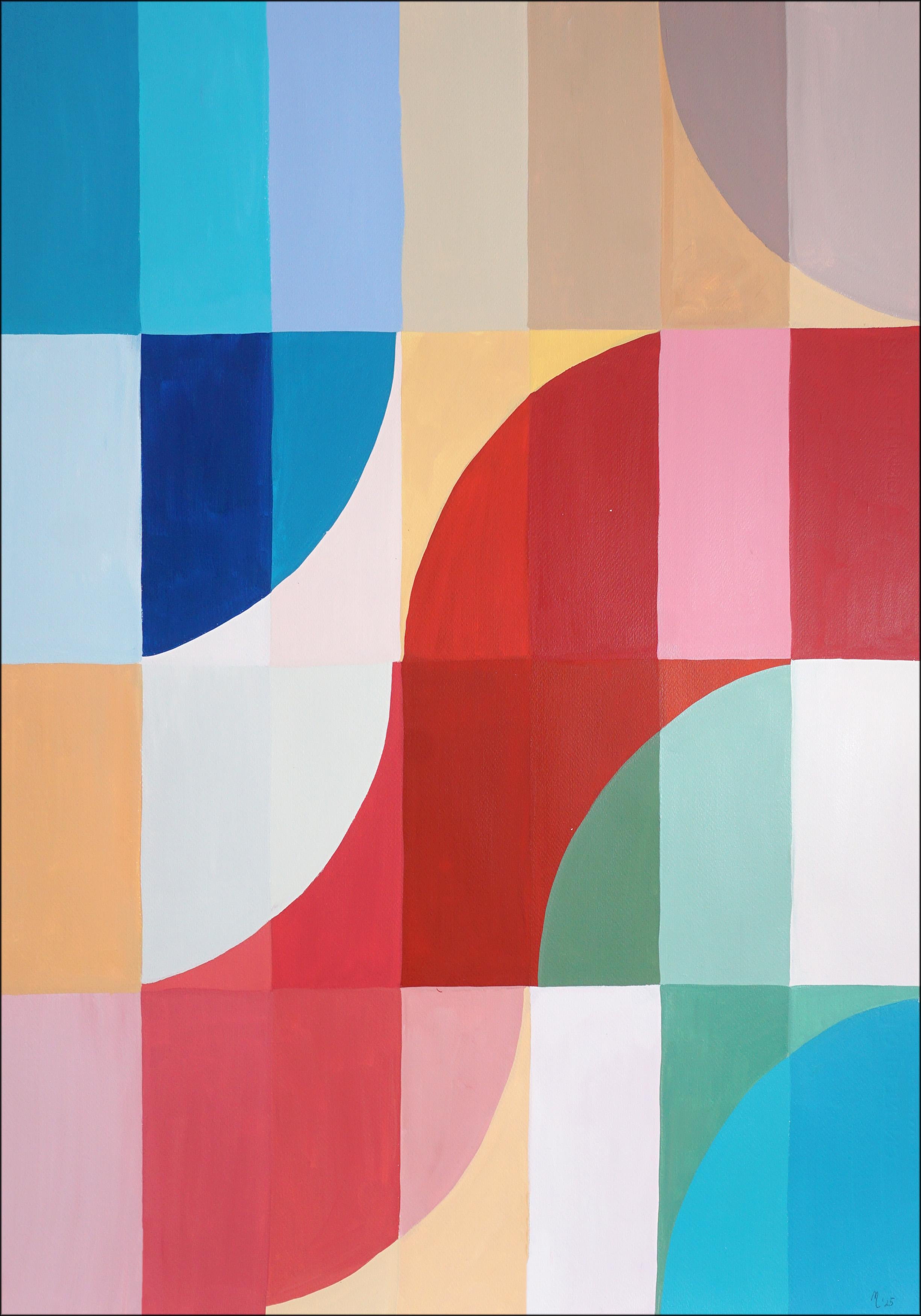 The Red Slide, Arches and Curves, Geometric Bauhaus Painting on Vivid Tones 2025