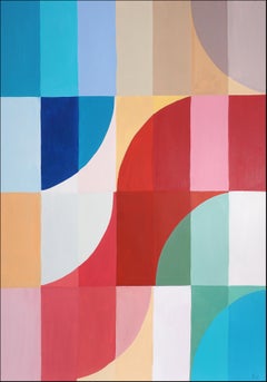 The Red Slide, Arches and Curves, Geometric Bauhaus Painting on Vivid Tones 2025
