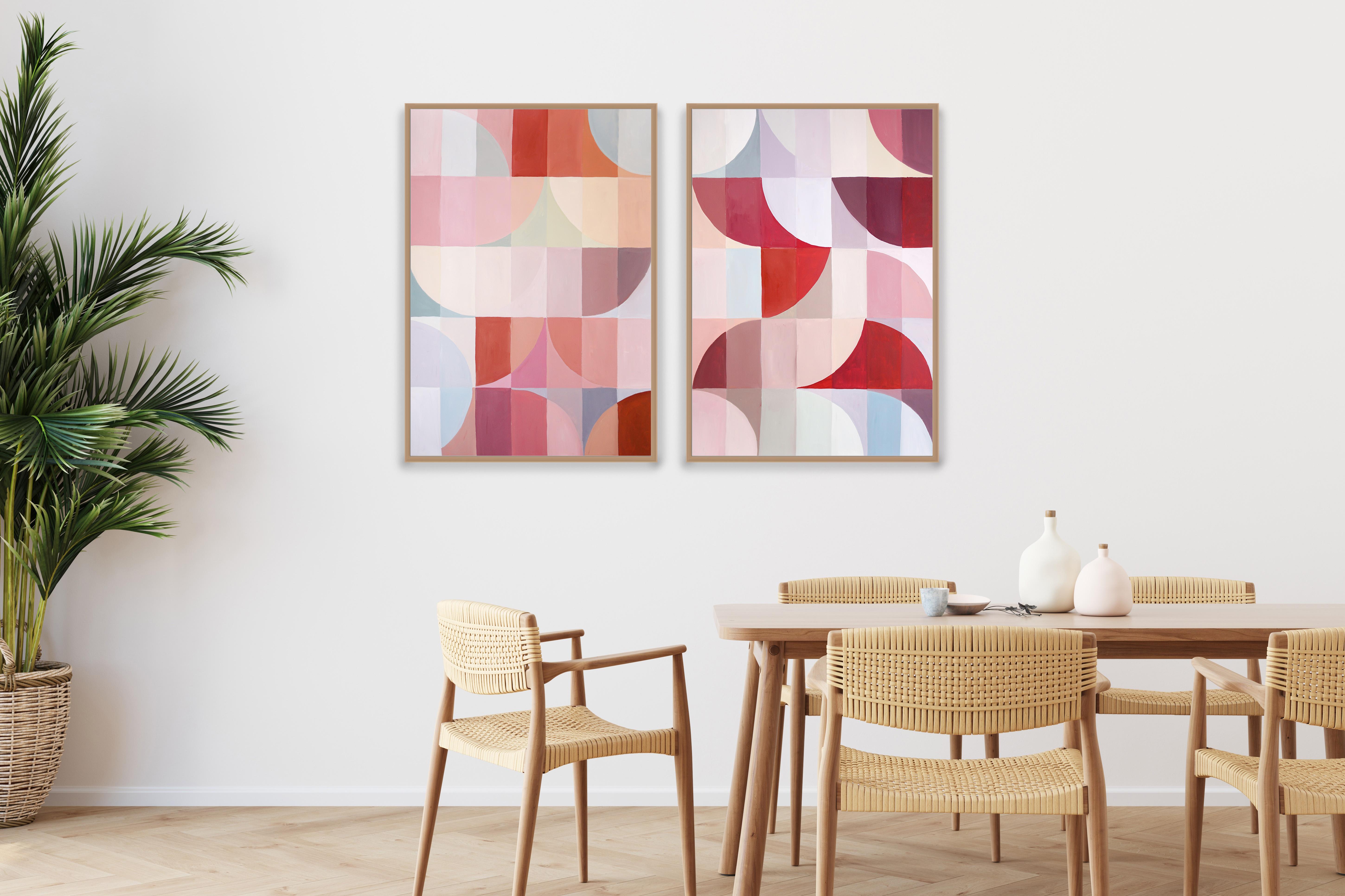 Traces of Rubies, Bauhaus Pattern Diptych, Red and Brown, Autumn Tones Pattern  5
