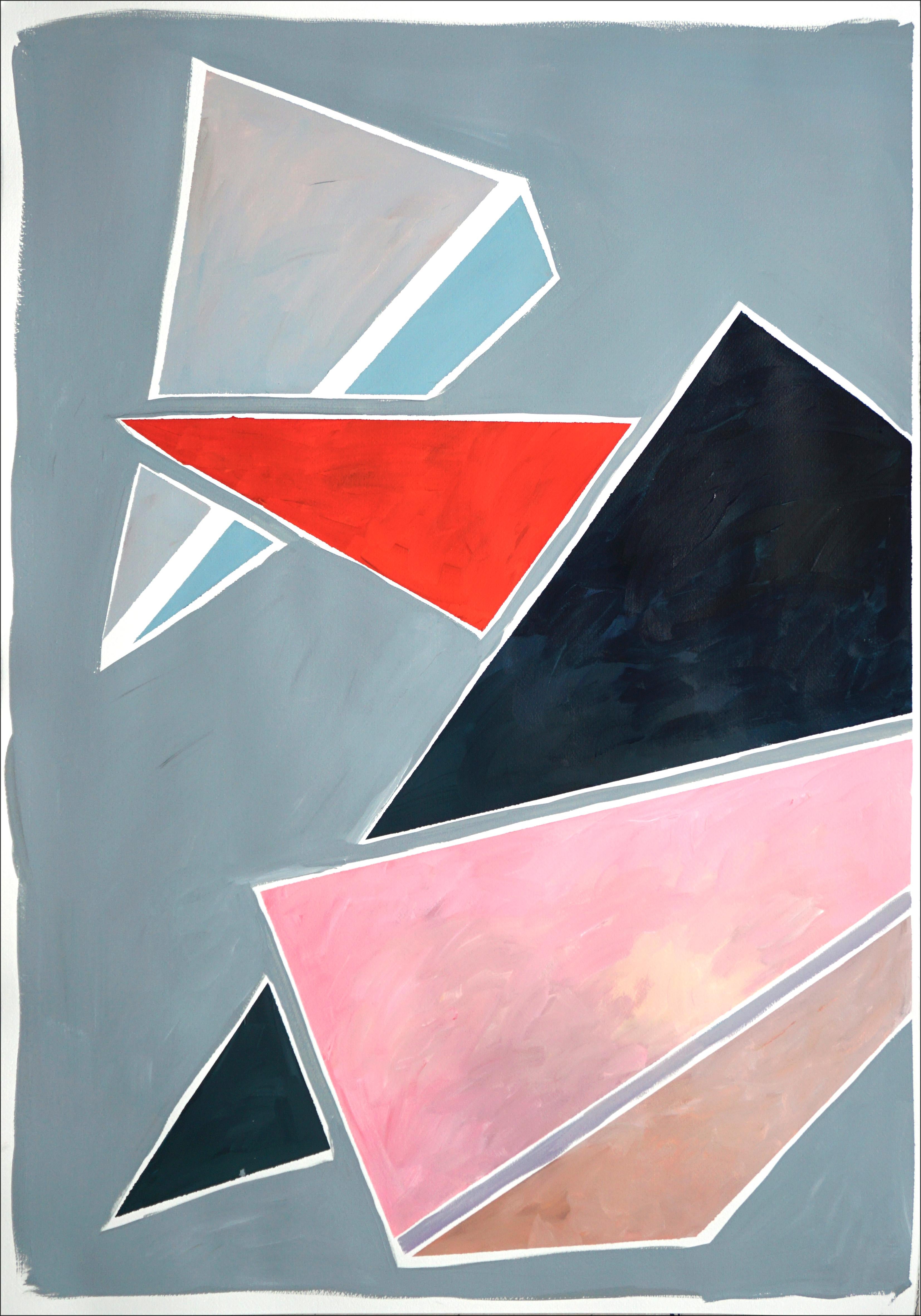 Triangles Breaking Symmetry, Extra Large Diptych, Pastel Futuristic Geometry - Constructivist Painting by Natalia Roman