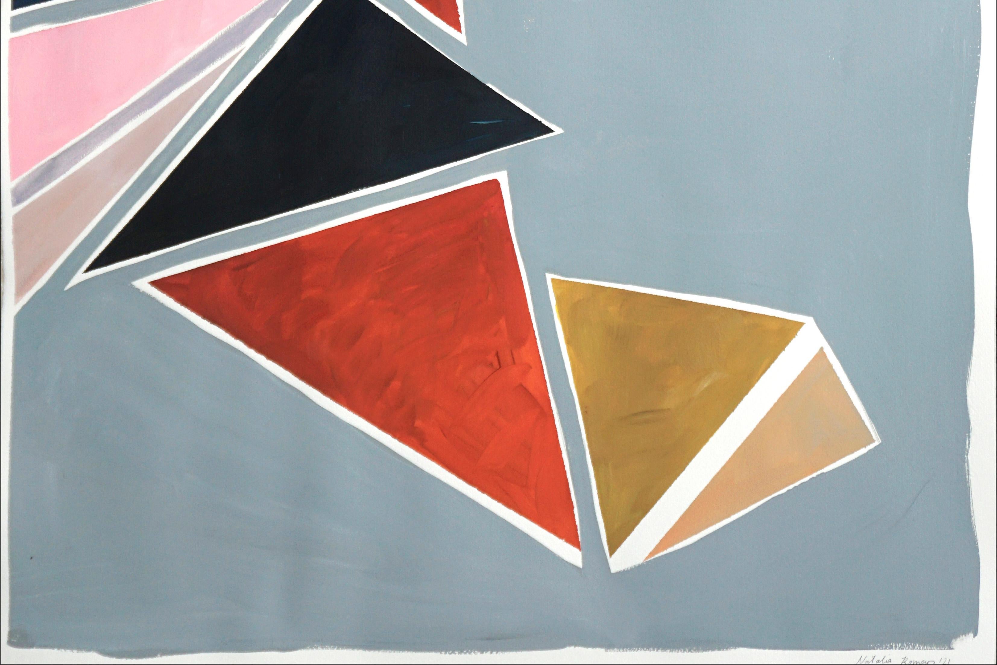 Triangles Breaking Symmetry, Extra Large Diptych, Pastel Futuristic Geometry 2