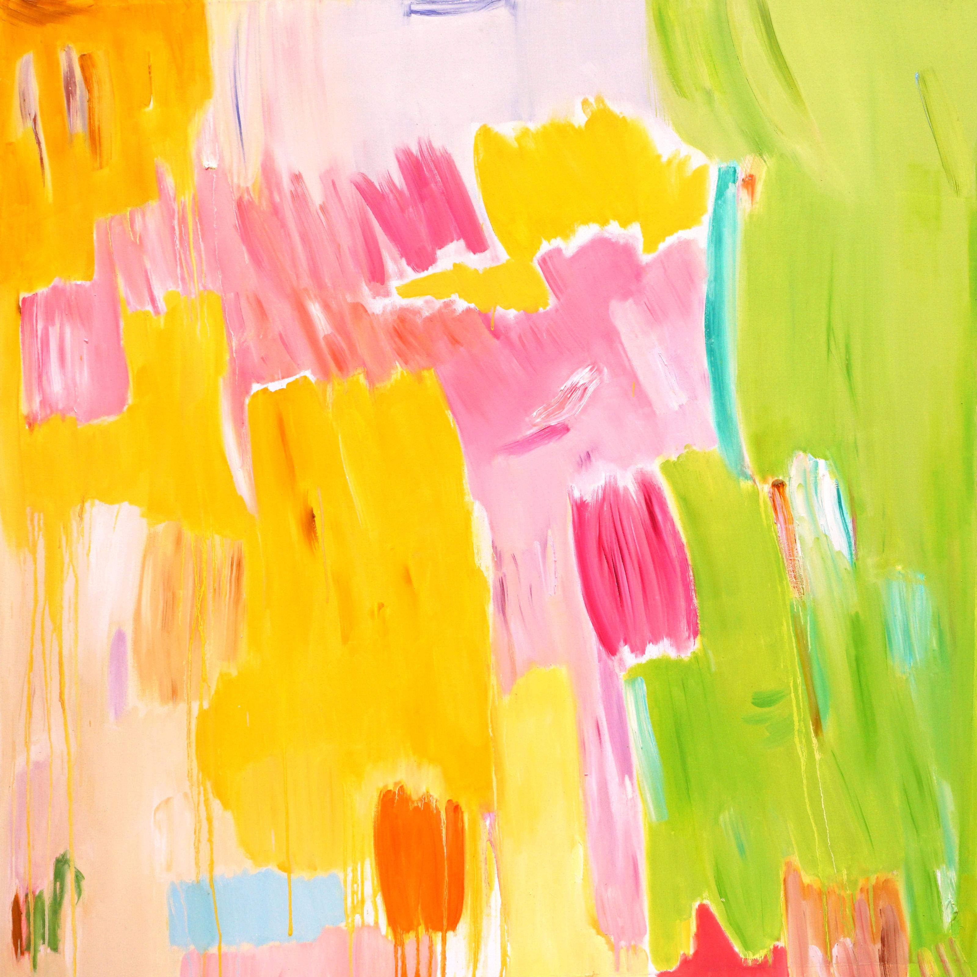 Tropical Paradise, Abstract Floral Landscape In Vivid Yellow and Green, Gestures