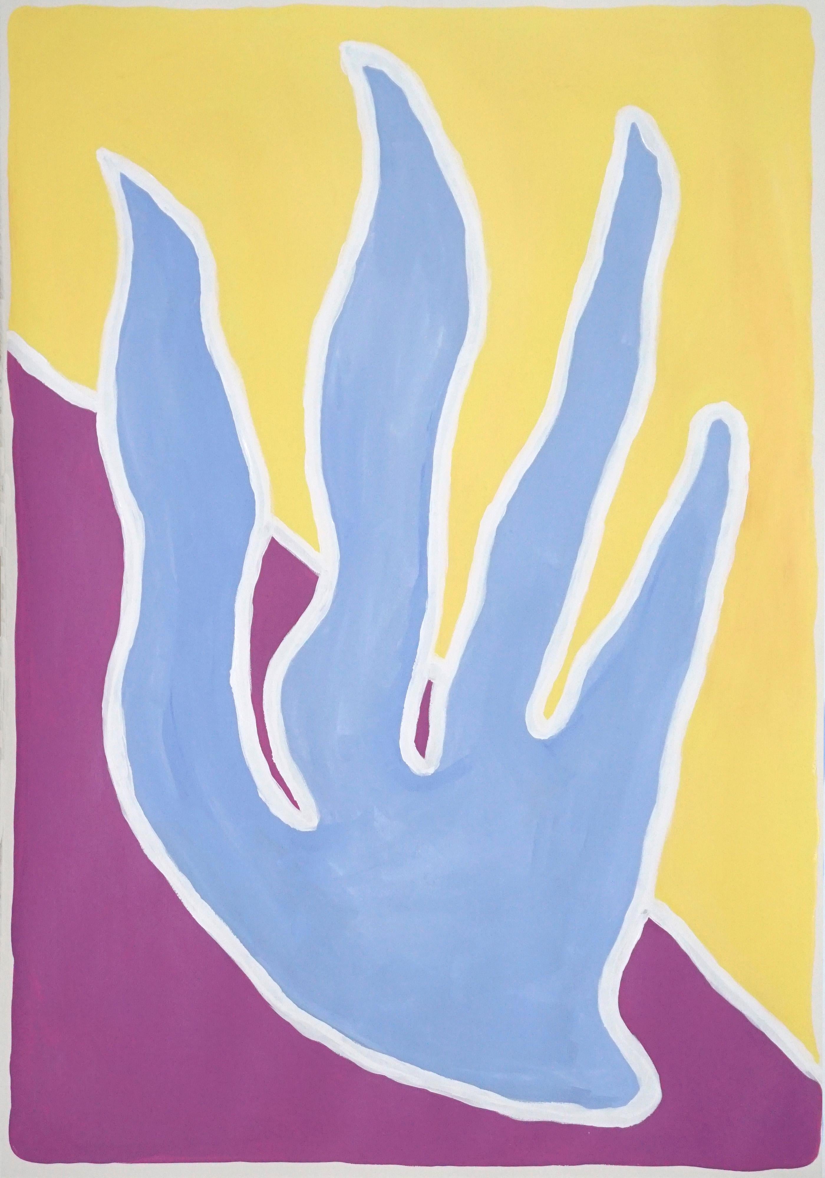 Pintura Tropical Vintage de Dúo de Algas de Colores, Violeta, Amarillo, Díptico - Abstract Painting Azul de Natalia Roman