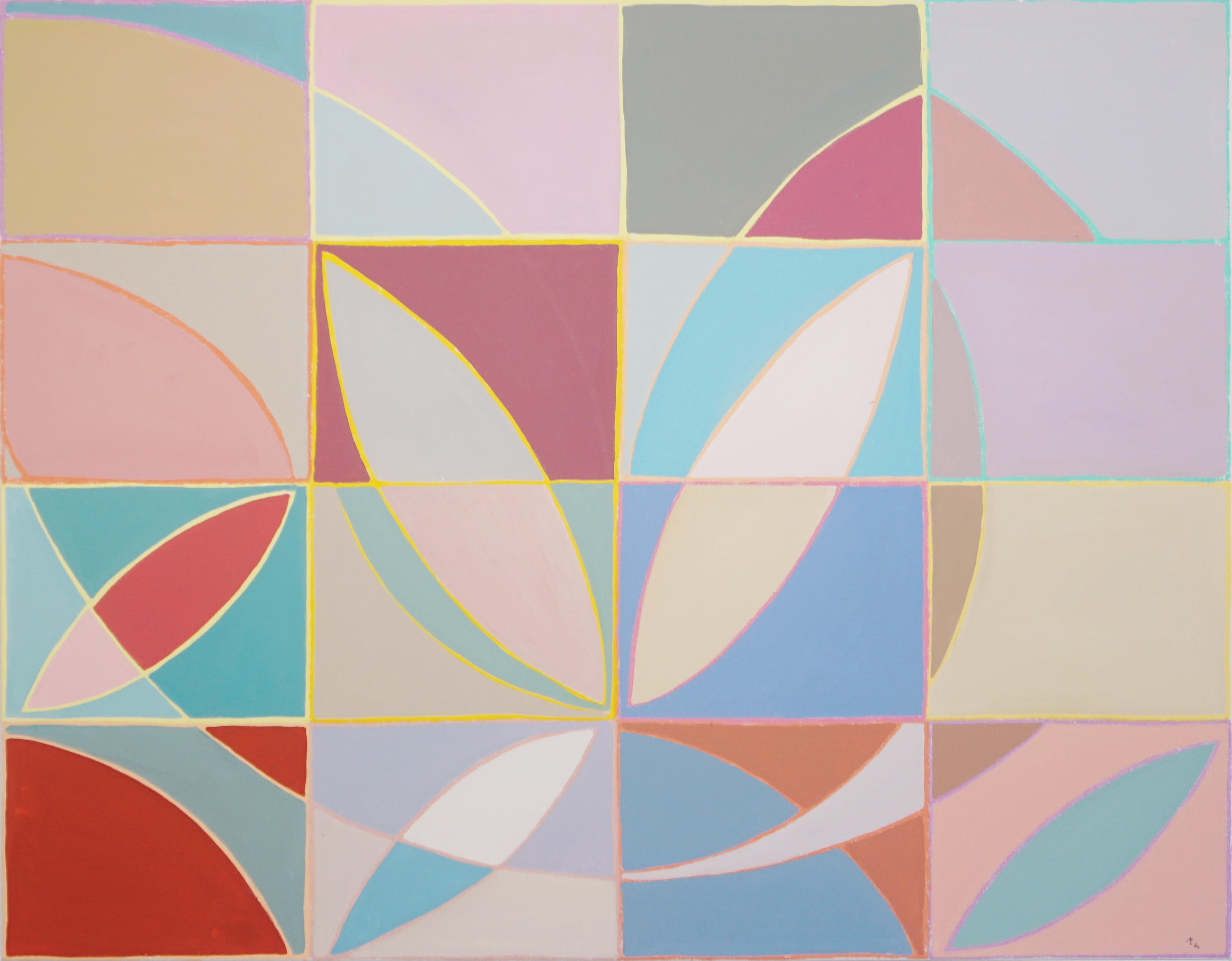 Tulip Echo, Pastel Tones Modernist Painting, Bauhaus Flowers on Canvas, Petal