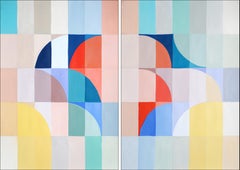Two Views of Oneself, Geometric Bauhaus Mosaic Diptych, Rainbow Tones on Paper
