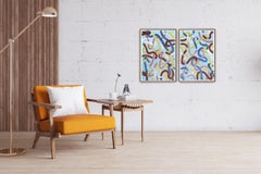 Díptico Pinceladas Urbanas sobre Azul Bebé, Estilo Funky, Rend y Gestos Amarillos