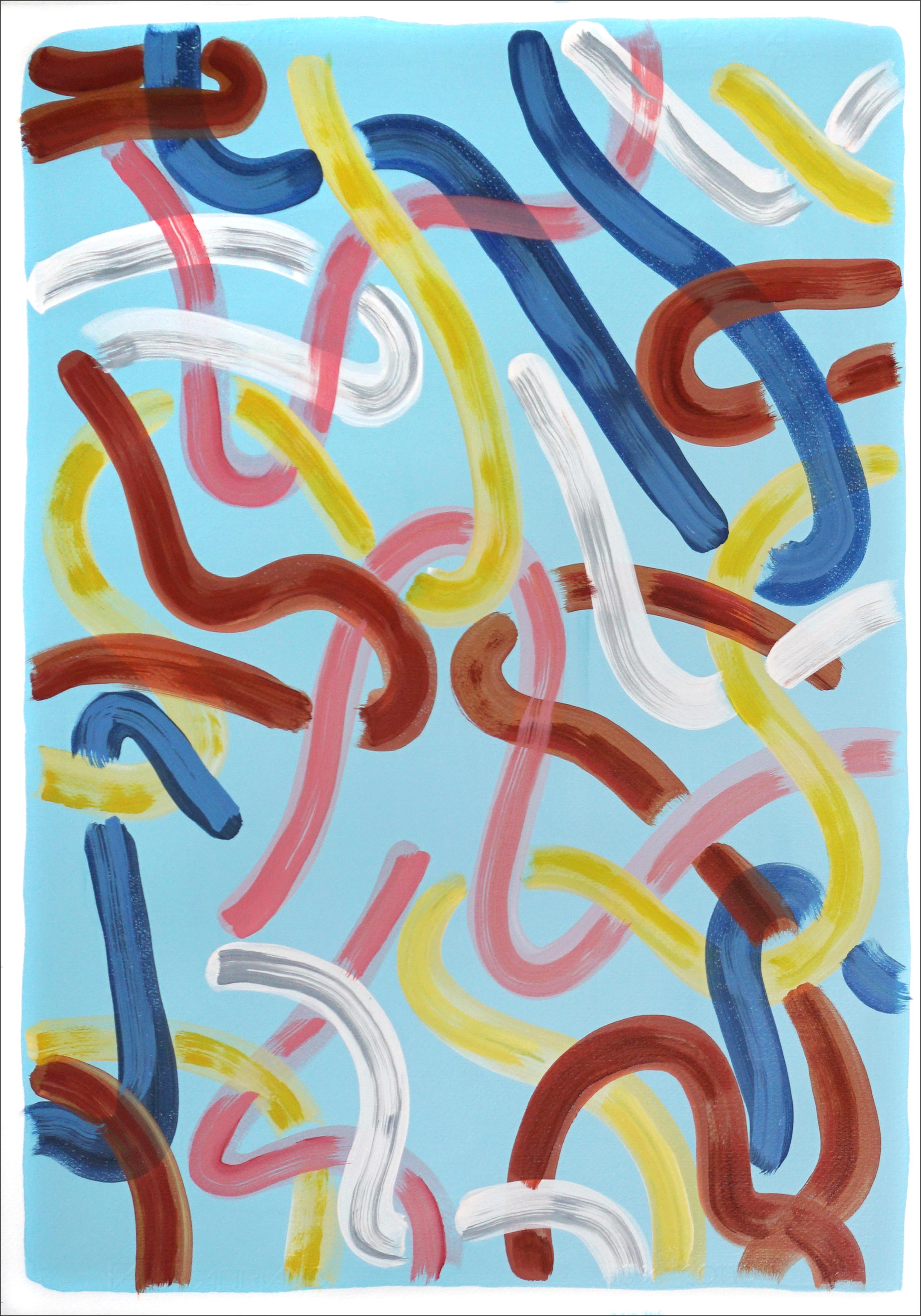 Urban Brushstrokes auf Babyblau, Funky Style, Rend und Gelbe Gesten Diptychon (Abstrakter Expressionismus), Painting, von Natalia Roman