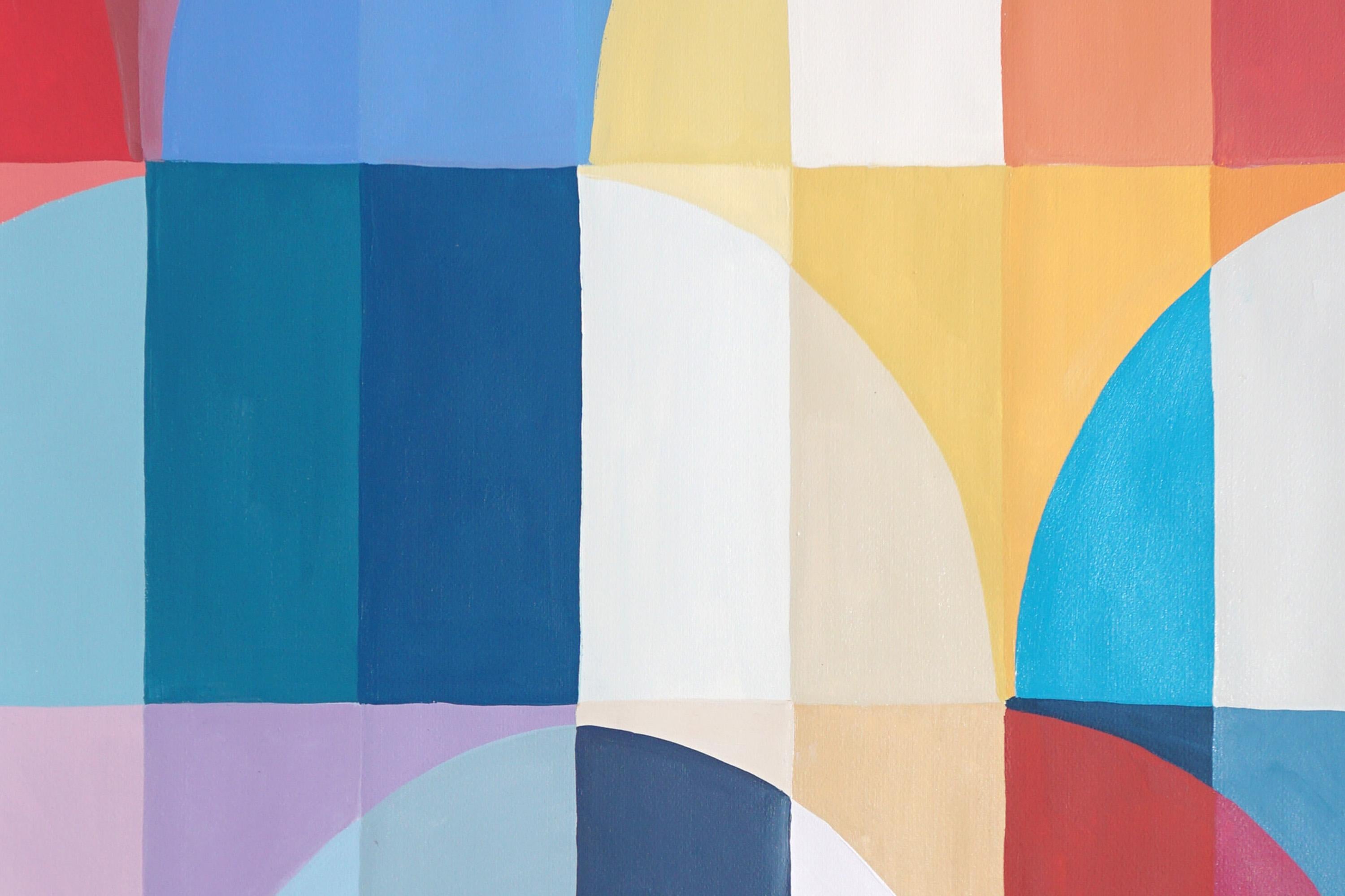 Archi di fiori vivaci, trittico di toni primari, curve di ombrelli su carta in vendita 5