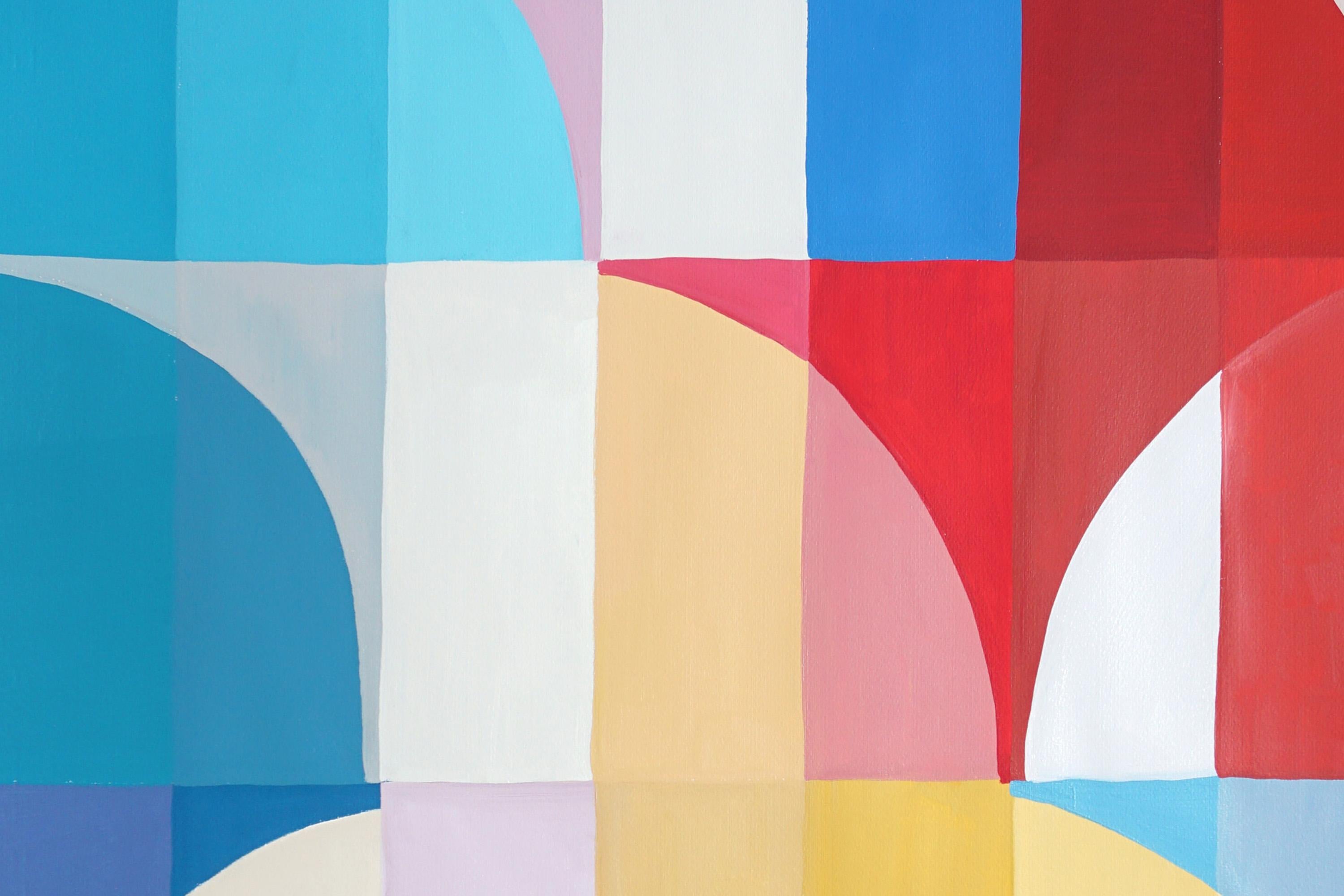 Archi di fiori vivaci, trittico di toni primari, curve di ombrelli su carta in vendita 6