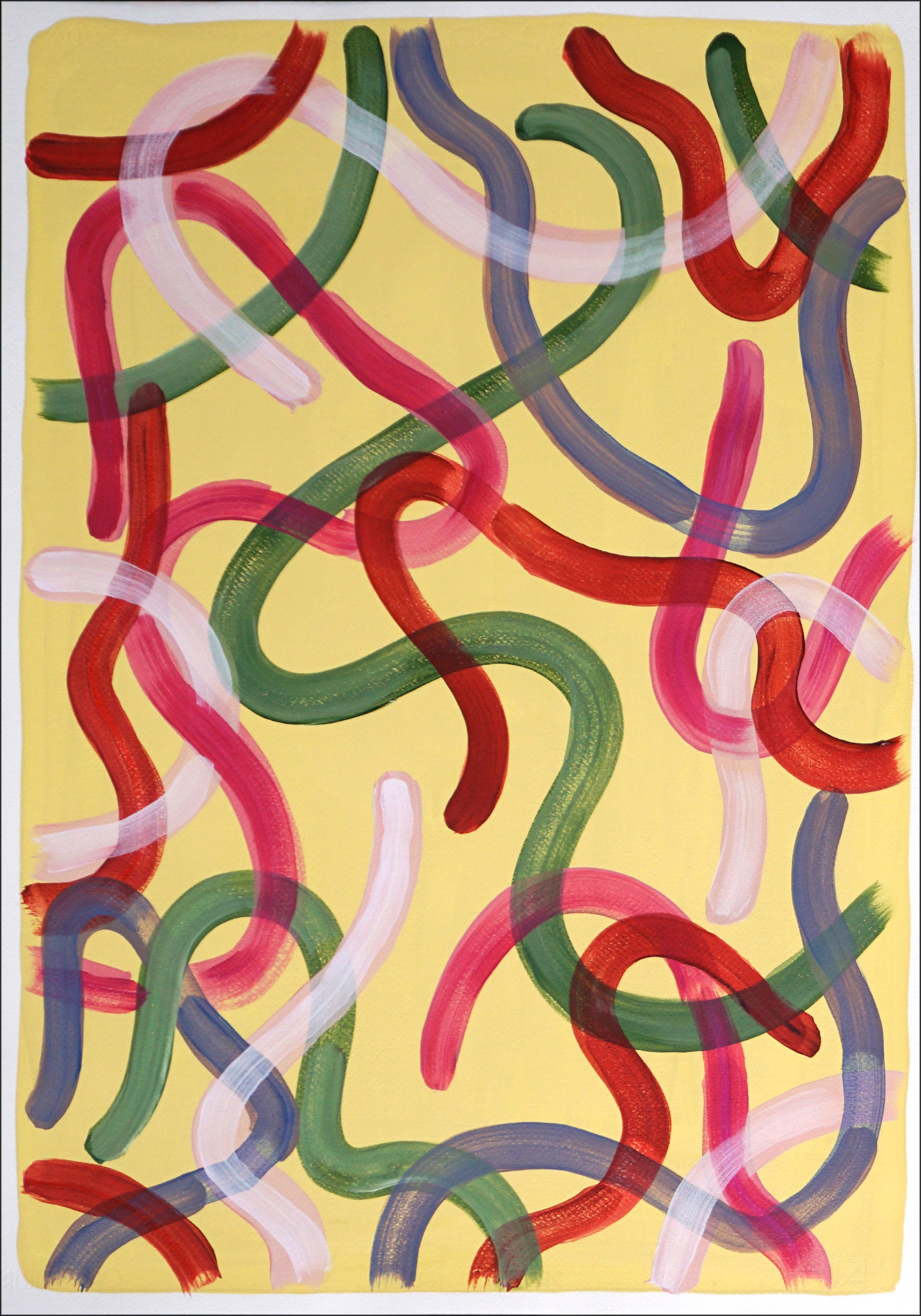 Vivid Gestures on Vanilla, Duo von organischen Pinselstrichen, Rot, Grün, Rosa, Urban (Abstrakter Expressionismus), Painting, von Natalia Roman
