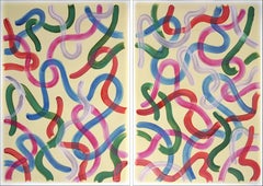 Vivid Gestures on Vanilla, Urban Brush Strokes in Red, Pink and Green, Diptych