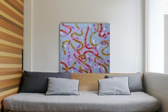 Read and Purple Brushstrokes on Gray, Acrylic Painting on Canvas, Urban Modern