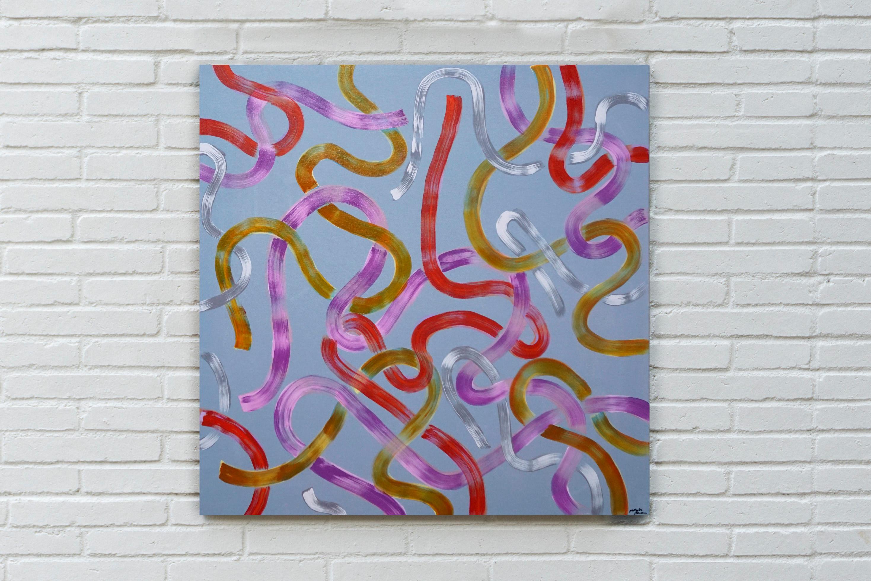 Lectura y Pinceladas Moradas sobre Gris, Pintura Acrílica sobre Lienzo, Urbano Moderno - Painting Expresionismo abstracto de Natalia Roman