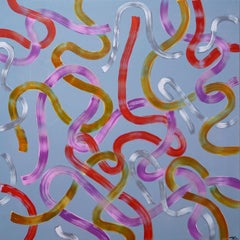 Read and Purple Brushstrokes on Gray, Acrylic Painting on Canvas, Urban Modern