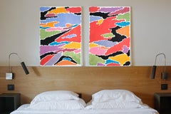 Volcanic Sunset Diptych, Abstract Landscape in Rouge, Vivid Tones Painting, 2021