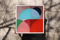 Volcano Eclipse, Geometric Landscape in Red, Turquoise, Black Moon, Astronomy