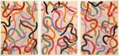 Warm Pastel Tones Triptych, Urban Style Brush Strokes, Abstract Yellow, Pink Red
