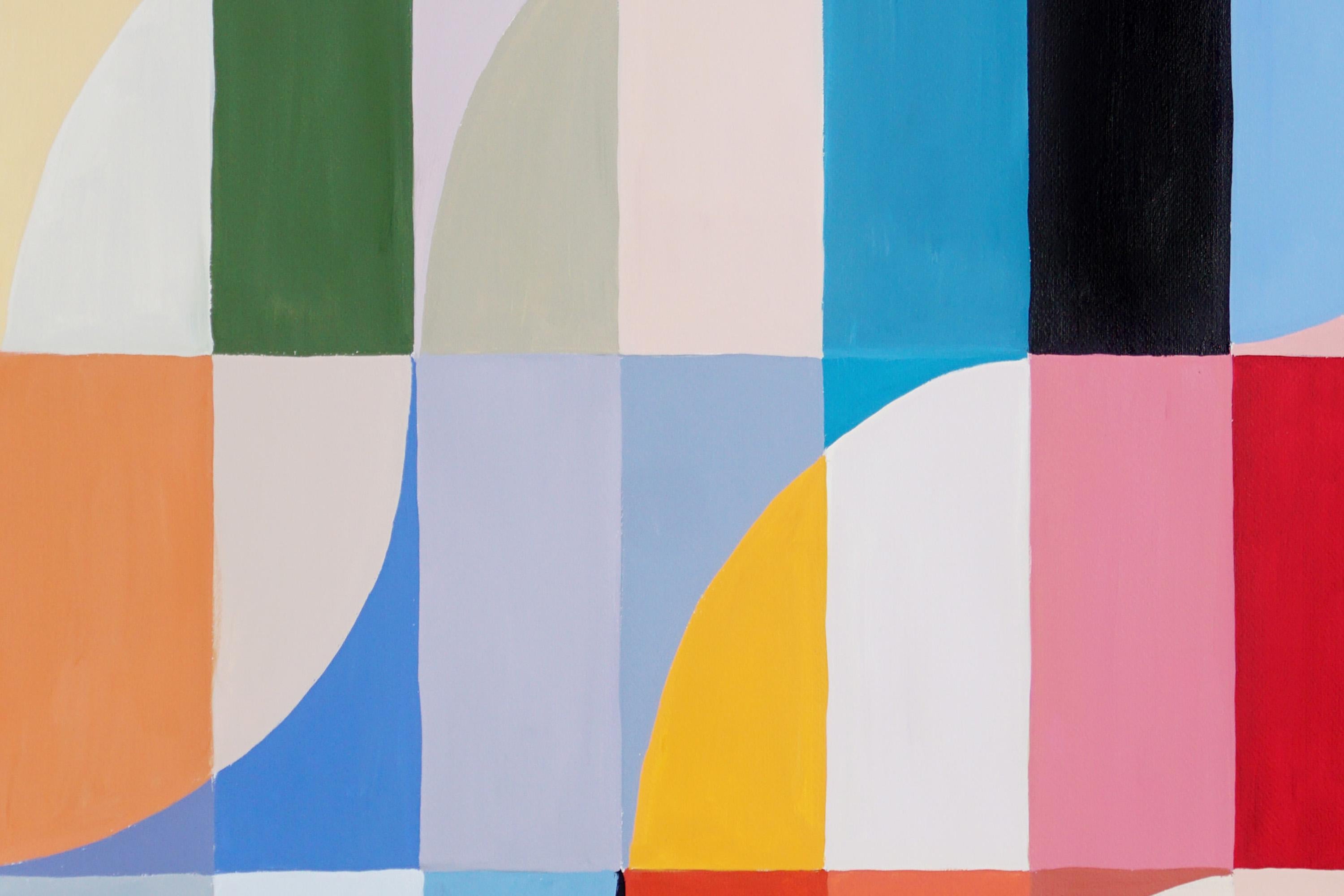 Wave Goodbye, Bauhaus Geometric Triptych Tiles, Abstract Landscape, Blue, Pink 6