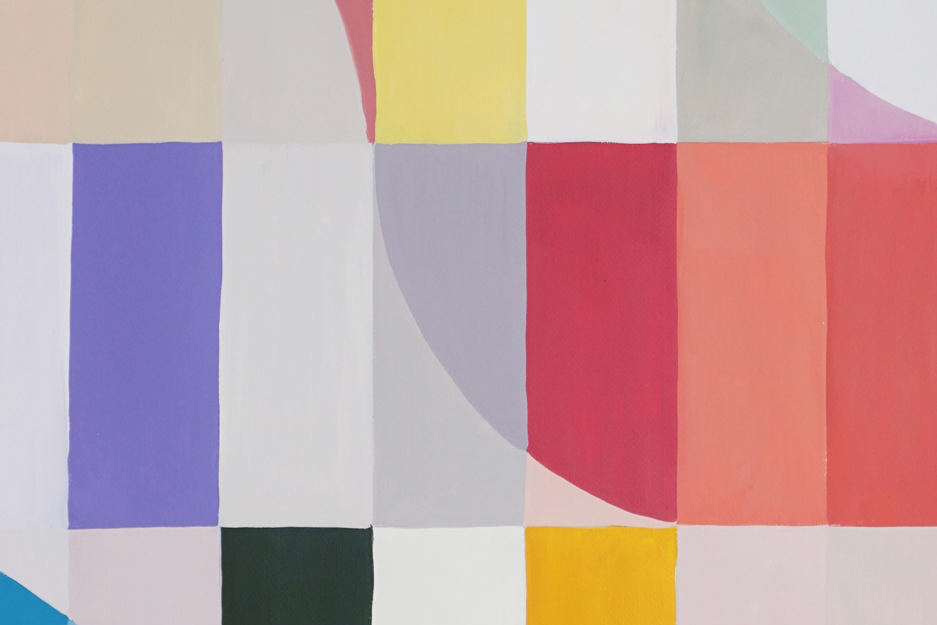 Wave Goodbye, Bauhaus Geometric Triptych Tiles, Abstract Landscape, Blue, Pink 3