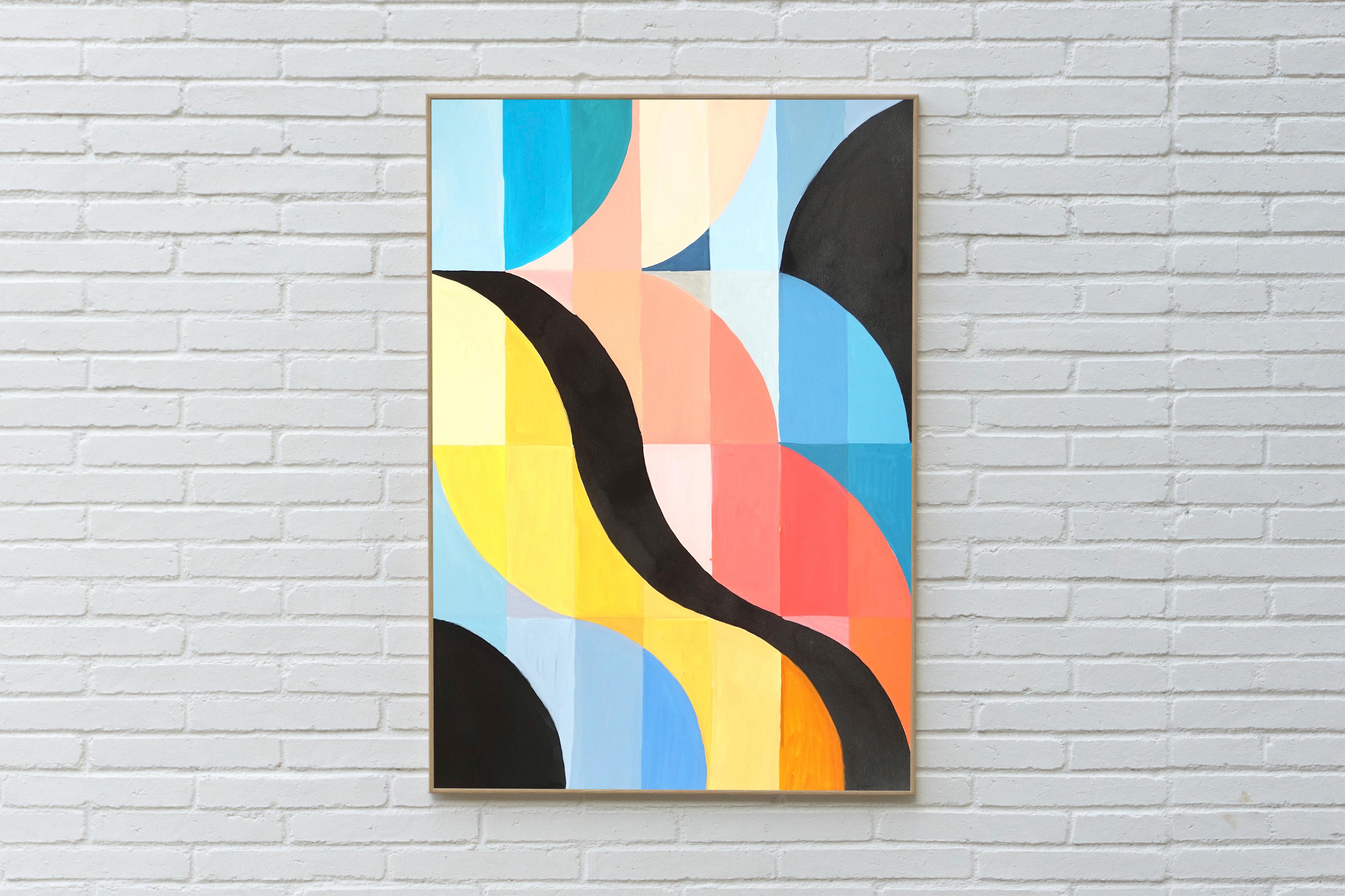 Waves and their Shadows, Bauhaus Geometrische Muster in Schwarz, Primärtöne  – Painting von Natalia Roman