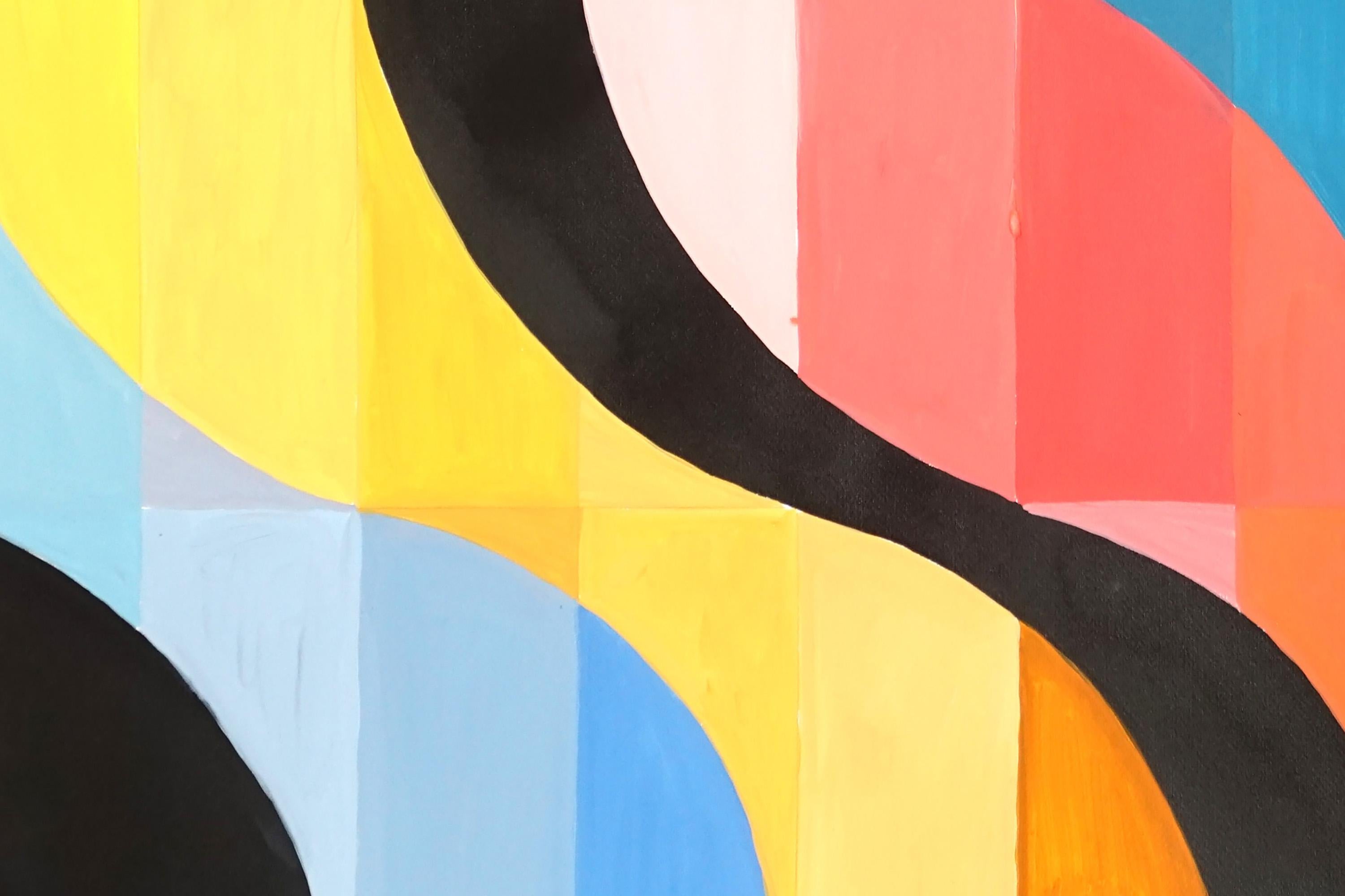 Waves and their Shadows, Bauhaus Geometric Patterns in Black, Primary Tones Hue For Sale 3