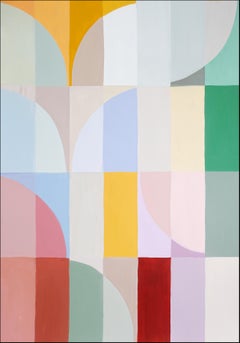 White Tulips, Bauhaus Painting, Geometric Flowers, Pastel Vivid Tones, Modern