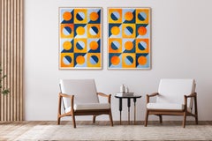 Yellow and Blue Diptych of Sunset Tiles, Modern Patterns, Primary Geometry Grid