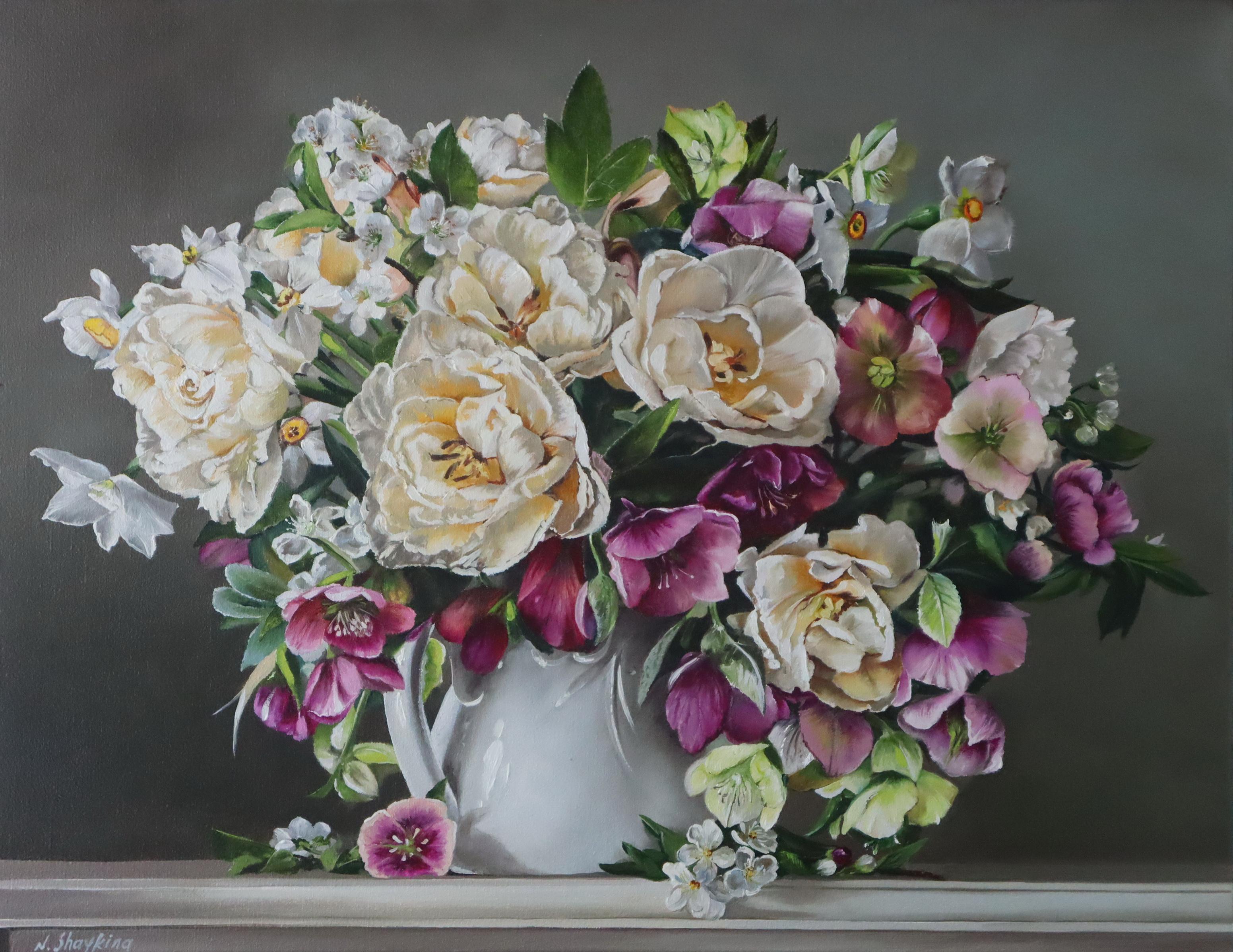 Floral - original modern realism floral oil painting - contemporary Artwork - Painting by Natalia Shaykina