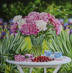 Garden-Original Oil Painting, Floral Still Life, Contemporary Realism, Signed