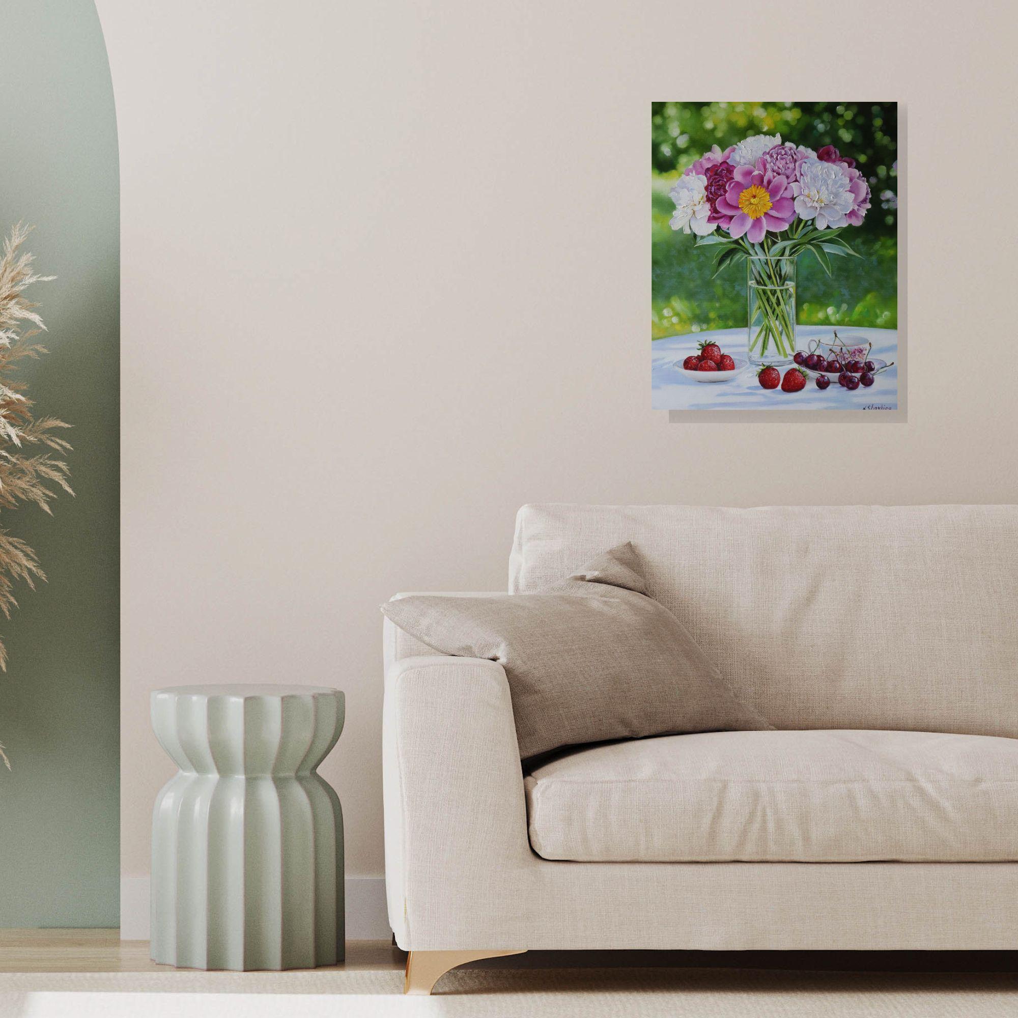 Peonies and Berries - original realism floral oil painting - contemporary art - Painting by Natalia Shaykina