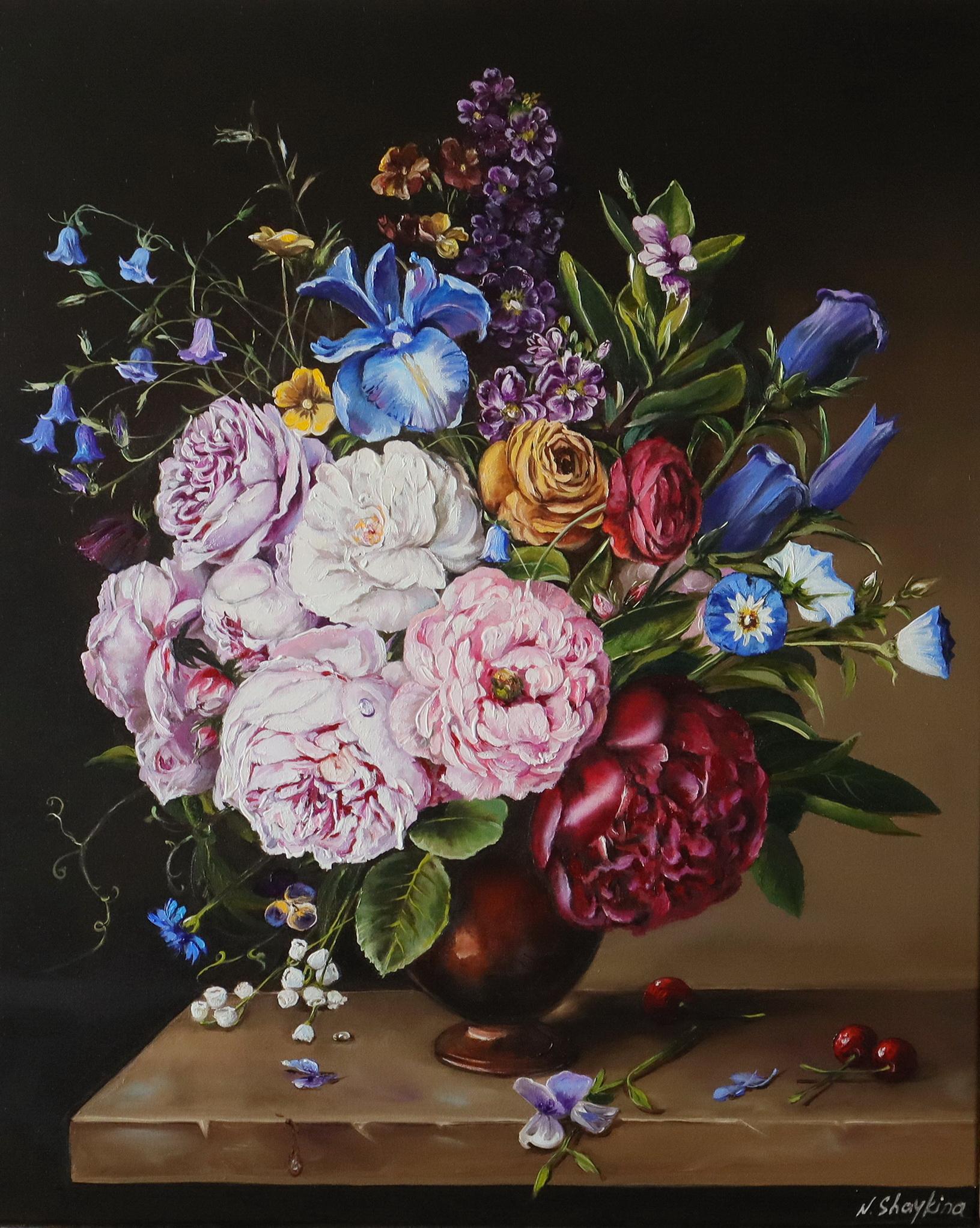 Sommerblumen – Original-Stillleben, Ölgemälde auf Leinwand, zeitgenössische Kunst