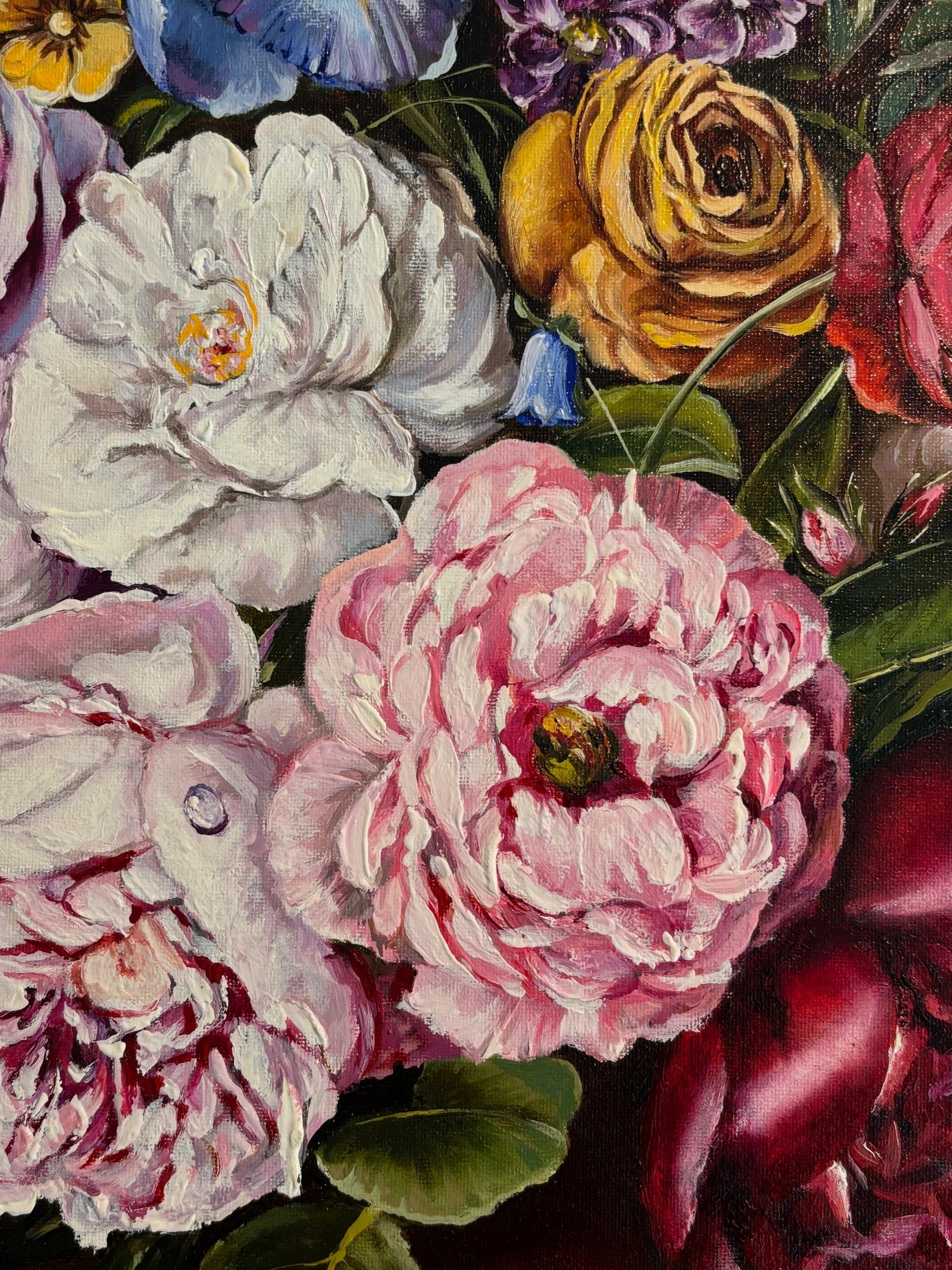  This exceptional artwork is currently on display and available for sale at Signet Contemporary Art Gallery and online.

A luminous celebration of nature’s abundance, Summer Flowers on a Table is a striking study of contrast, color, and life. At the
