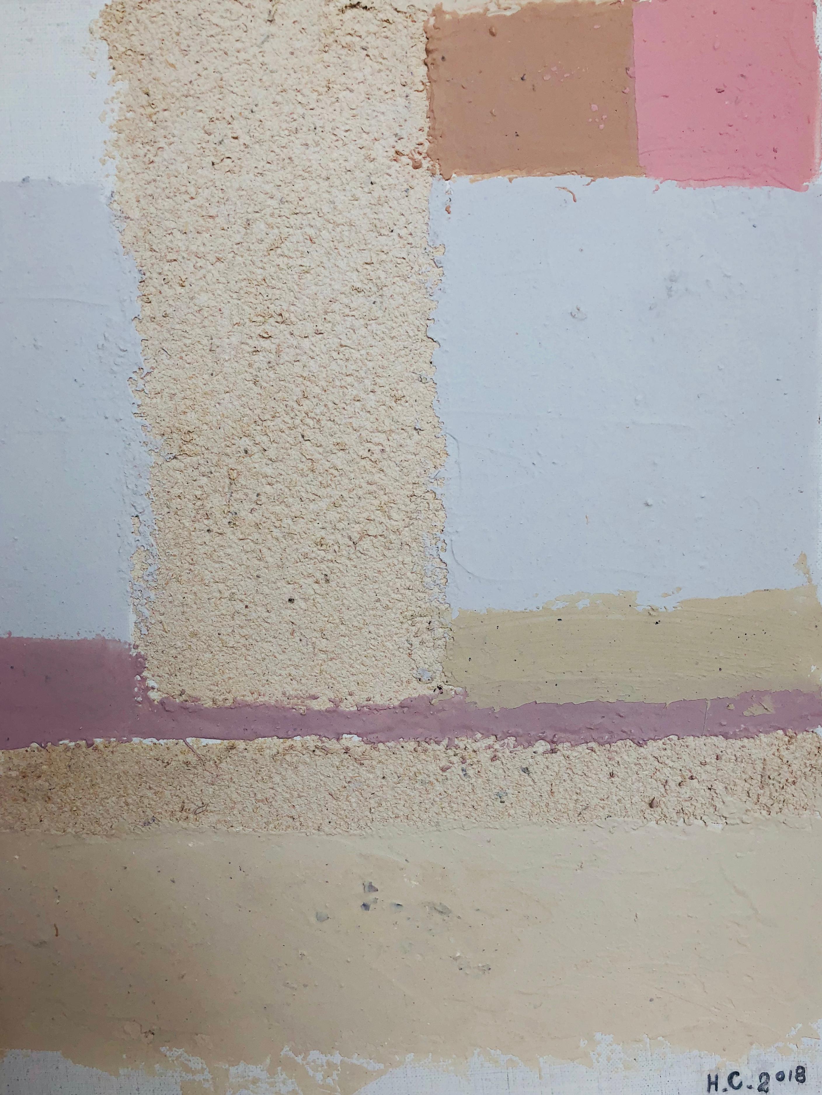 Topographie 10 - peinture abstraite en blanc, gris, rose et beige - Abstrait Painting par Natalia Sitnikova