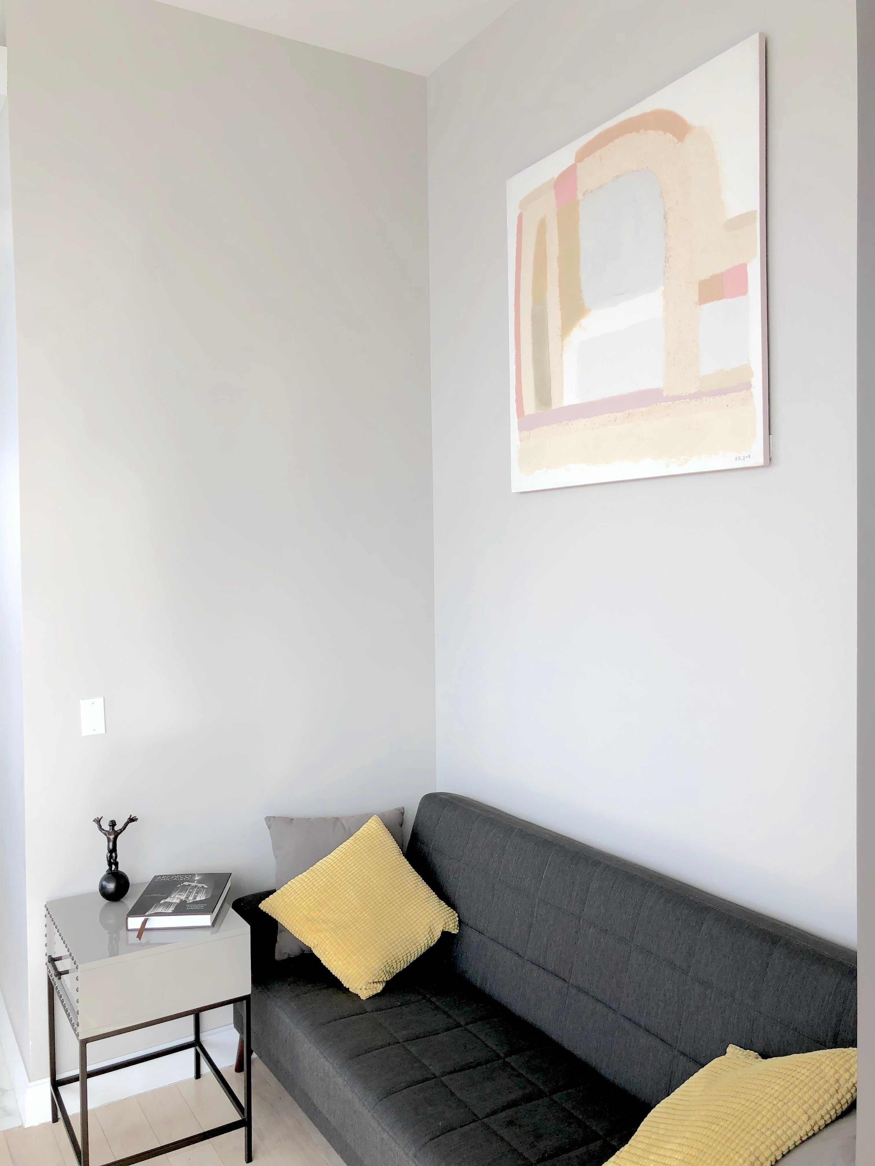 Topographie 10 - peinture abstraite en blanc, gris, rose et beige en vente 3